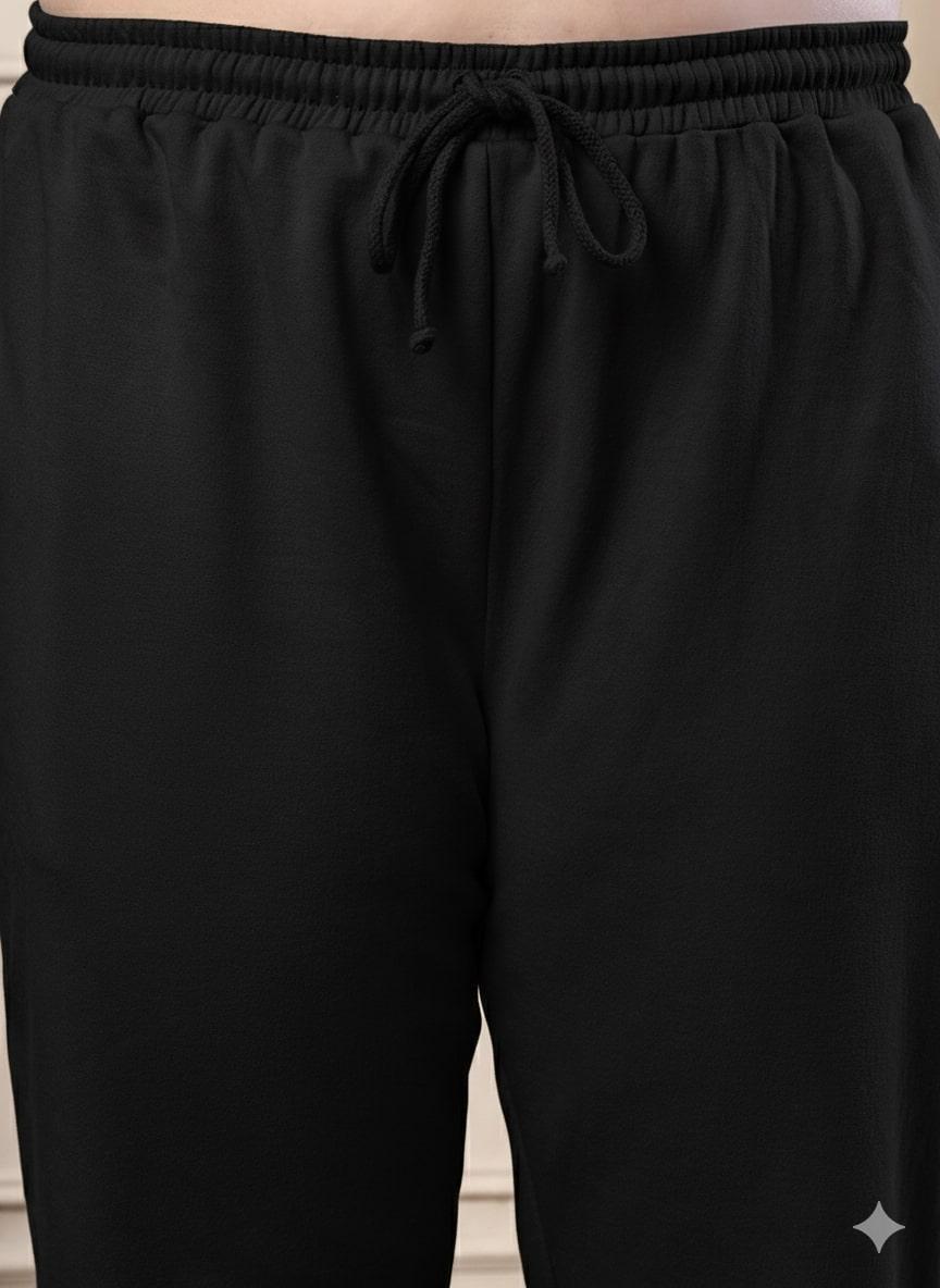 Women's Hoodie & Jogger Tracksuit Set – Black Cotton Fleece