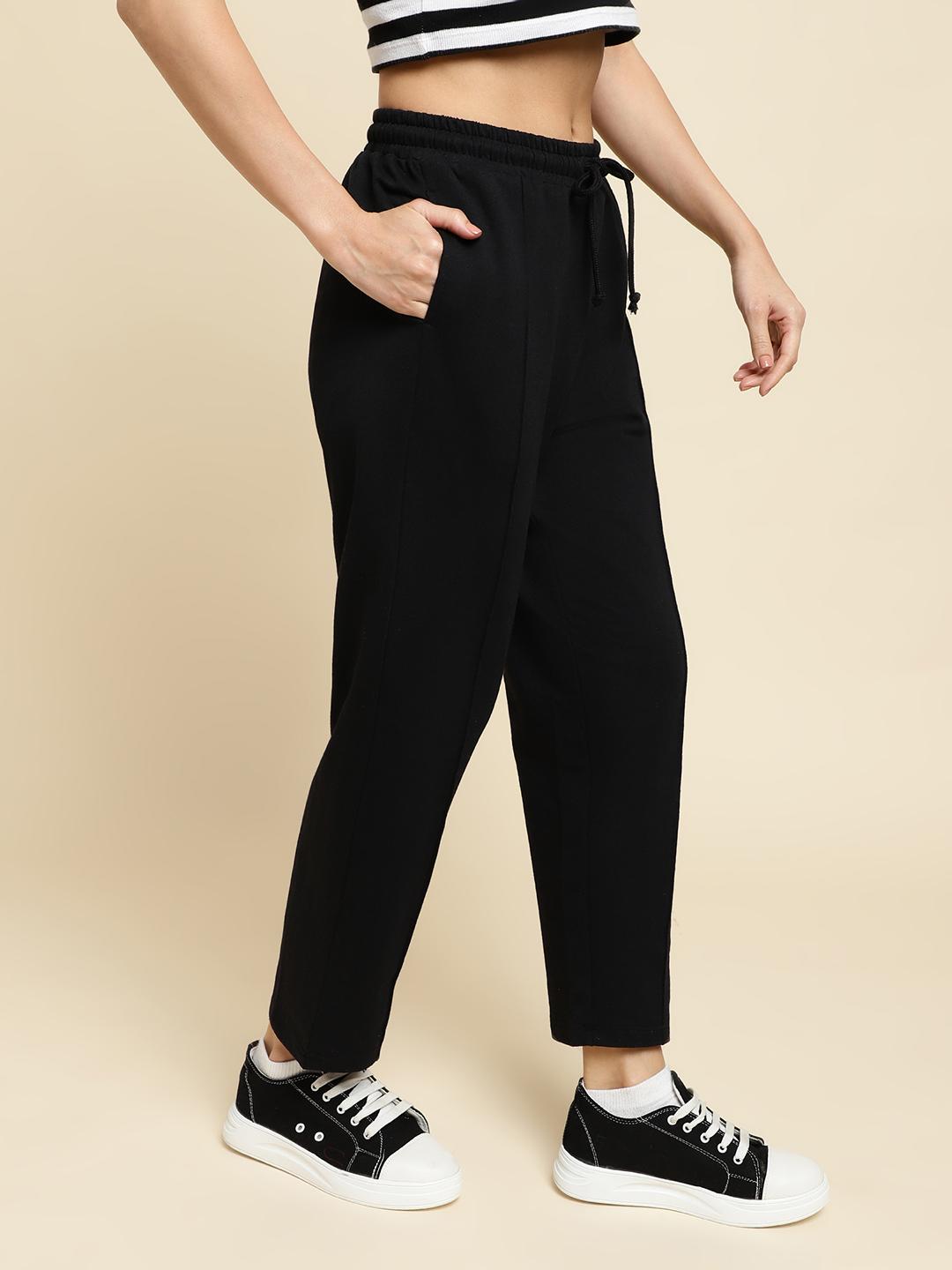Unaone Women's Terry Cotton Trackpants – Black