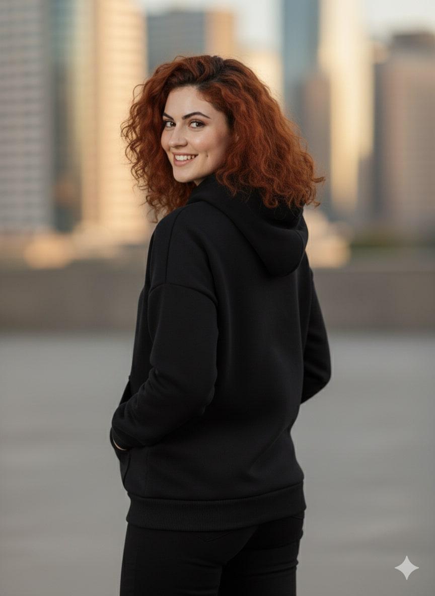 Women's Cotton Fleece Hoodie – Black