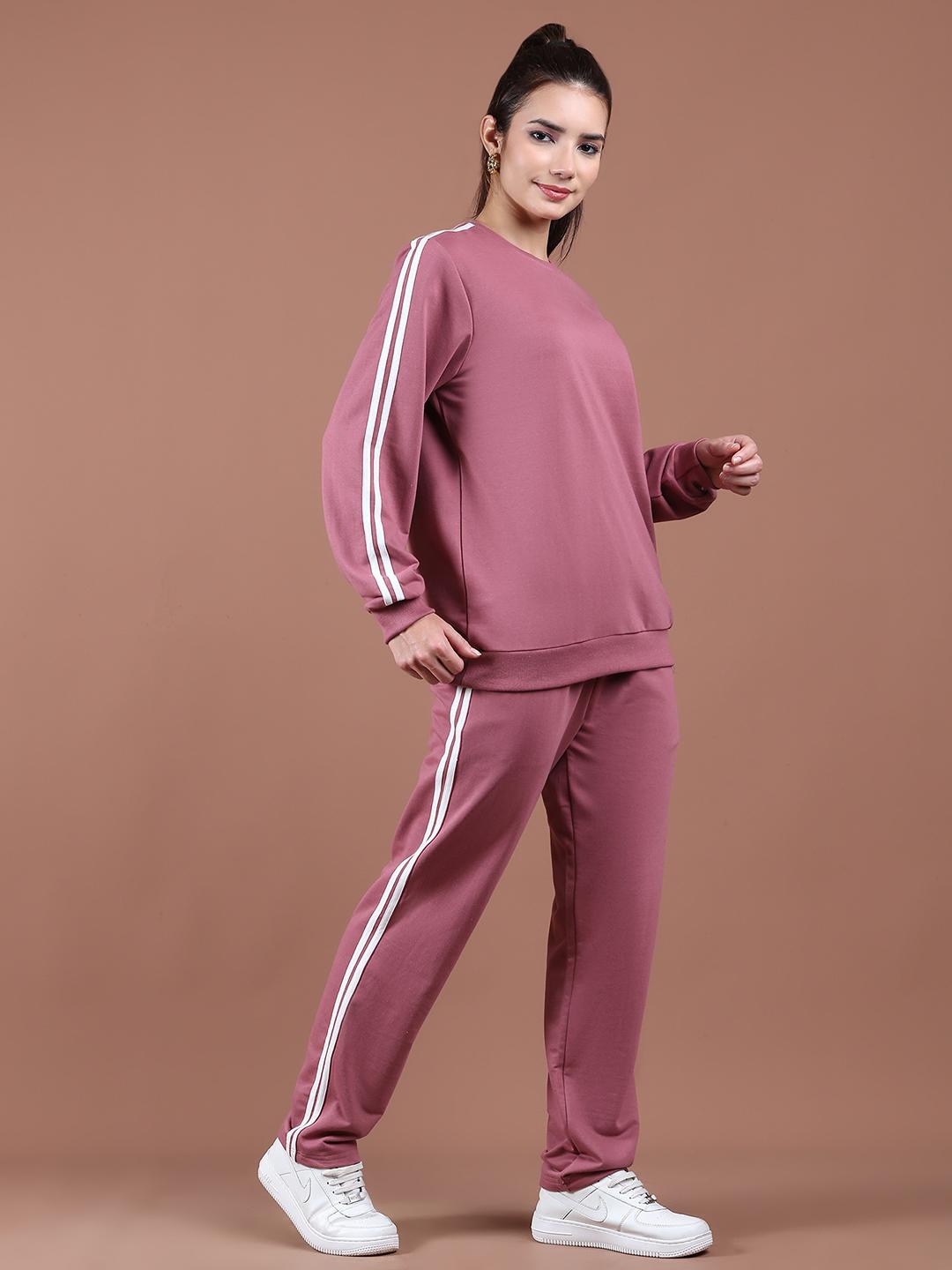 Women's Side Stripe Co-ord Tracksuit Set – Dusty Pink