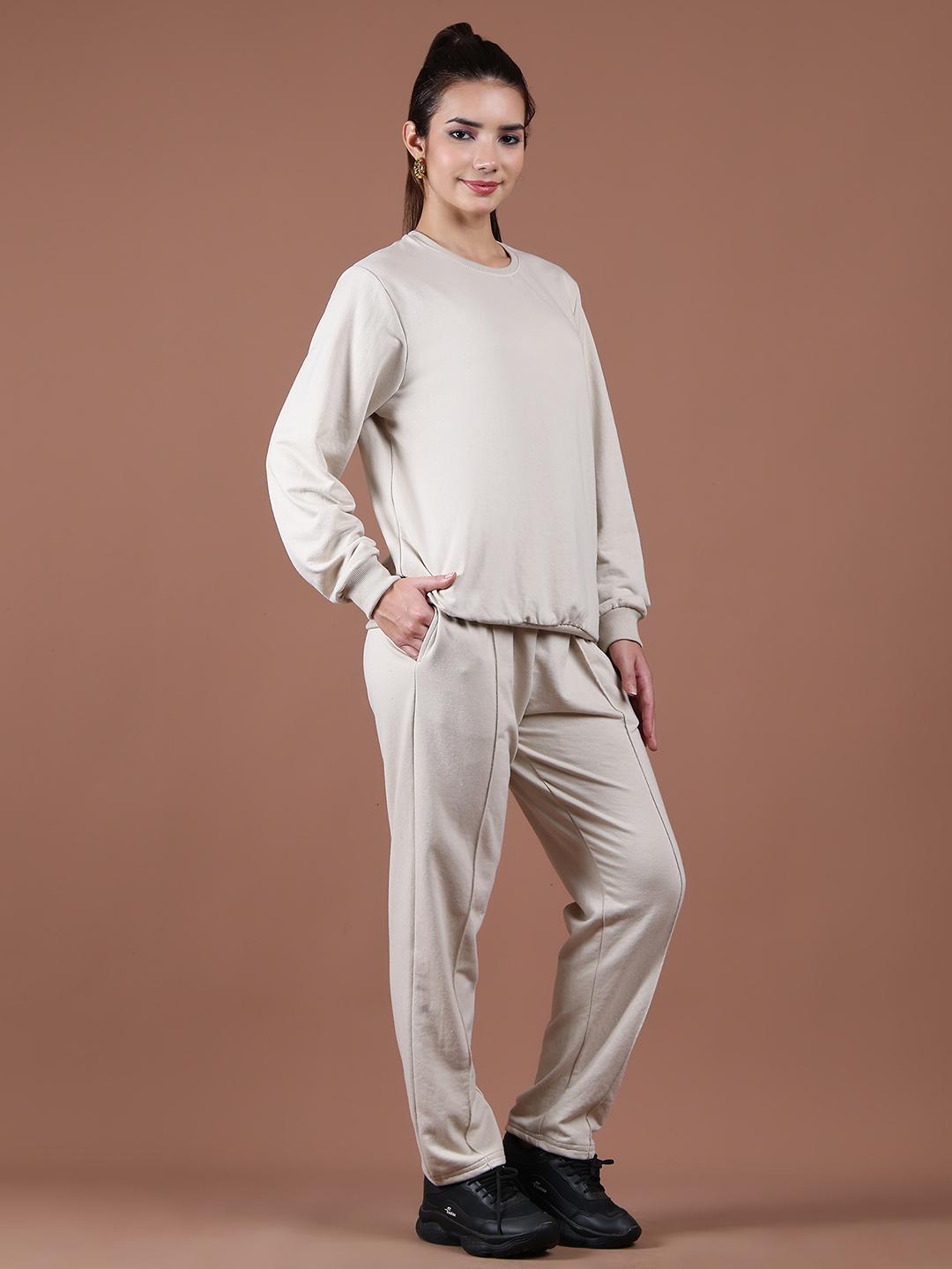 Women's Relaxed Fit Co-ord Tracksuit Set – Beige