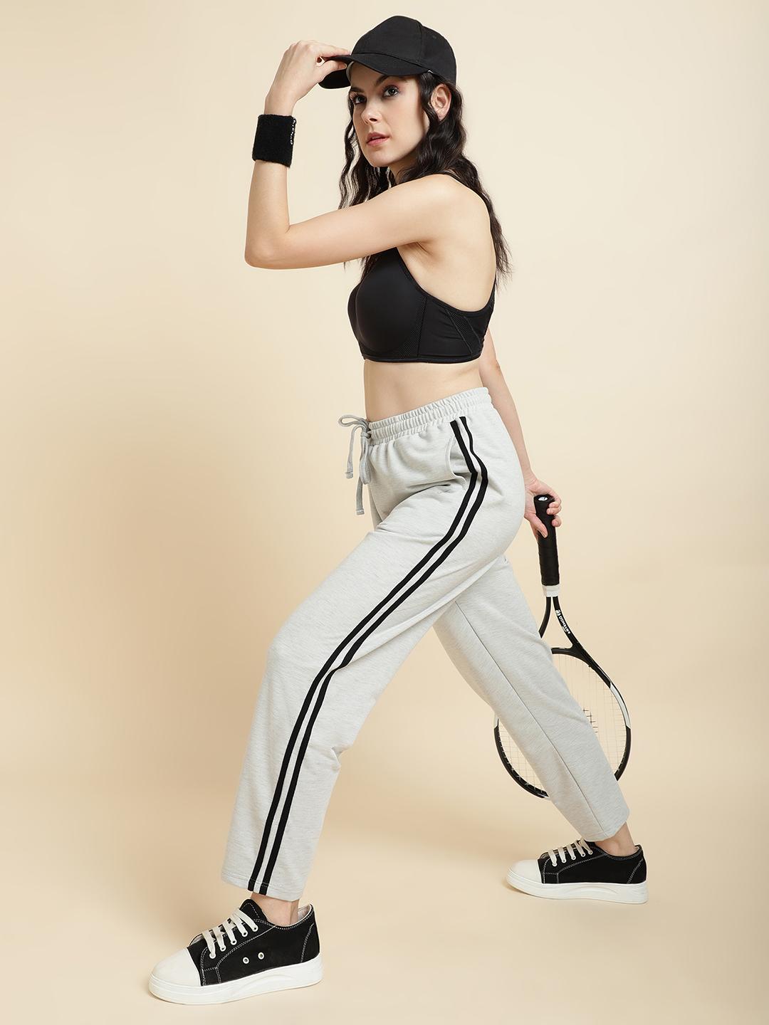 Women's Cotton Terry Side-Stripe Trackpants – Light Grey