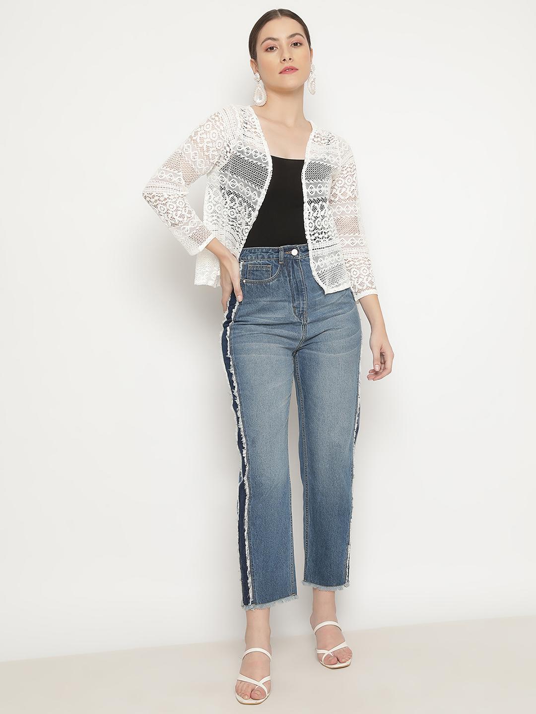 Unaone Women's White Crochet Lace Open-Front Shrug