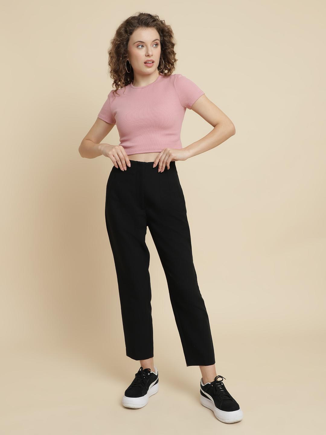Unaone Women's Ribbed Crop T-Shirt – Dusty Pink