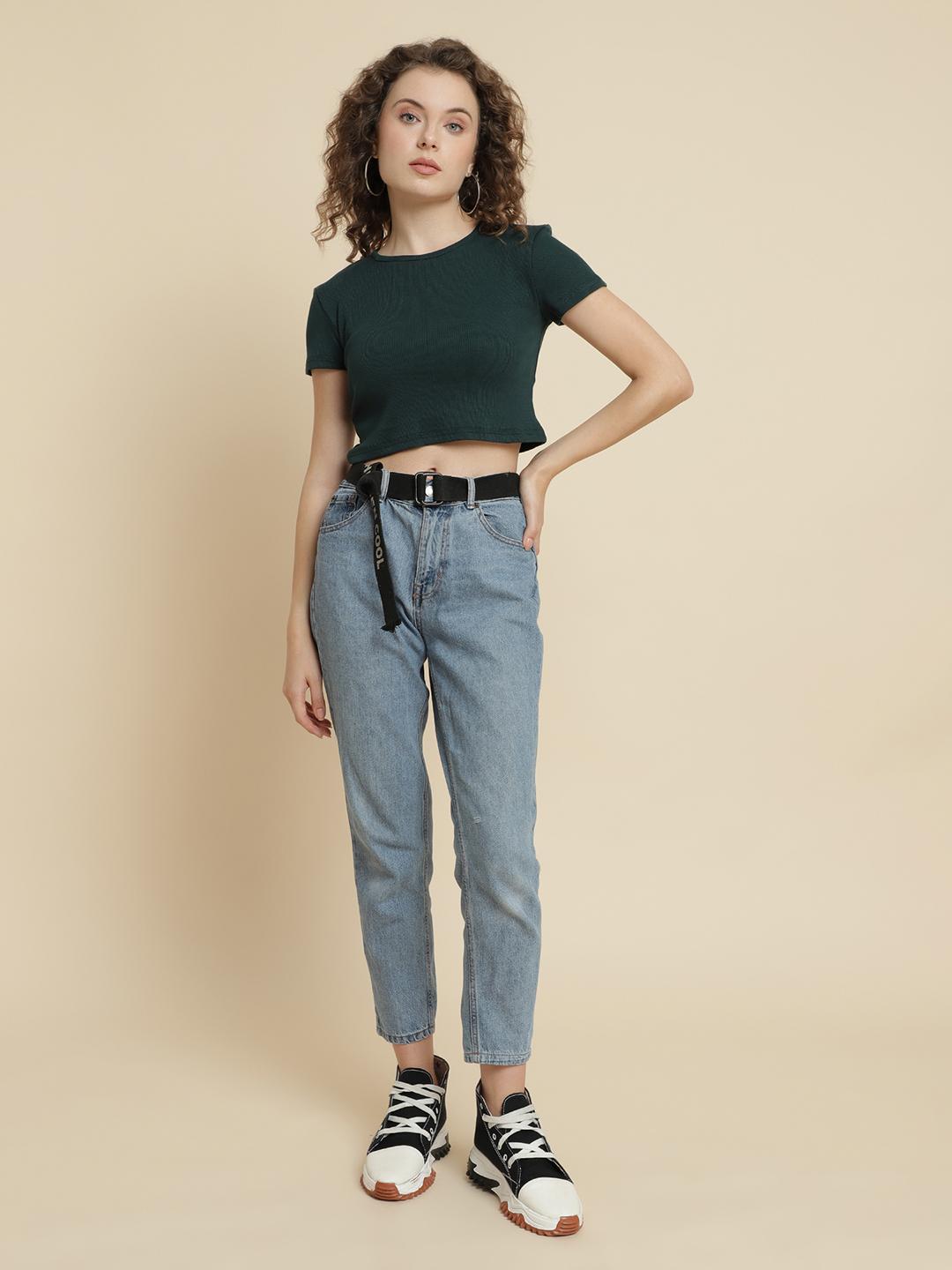 Women's Ribbed Crop Top – Teal Green
