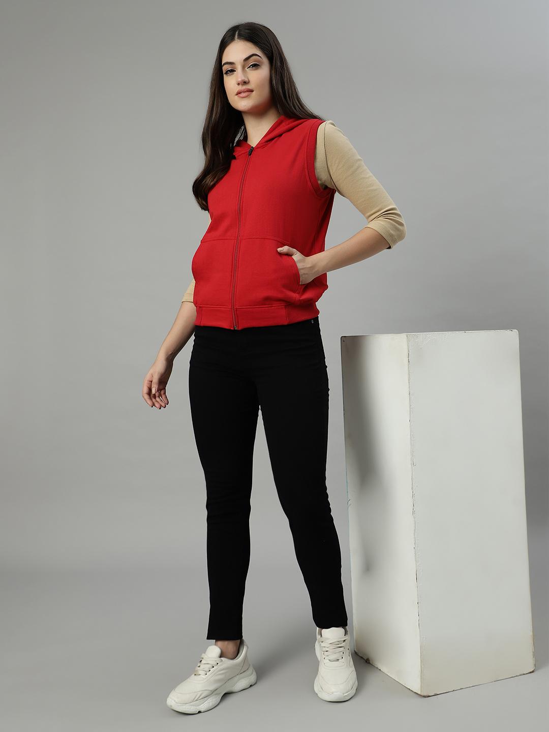 Women's Sleeveless Hoodie Vest – Red Zip-Up Sweatshirt