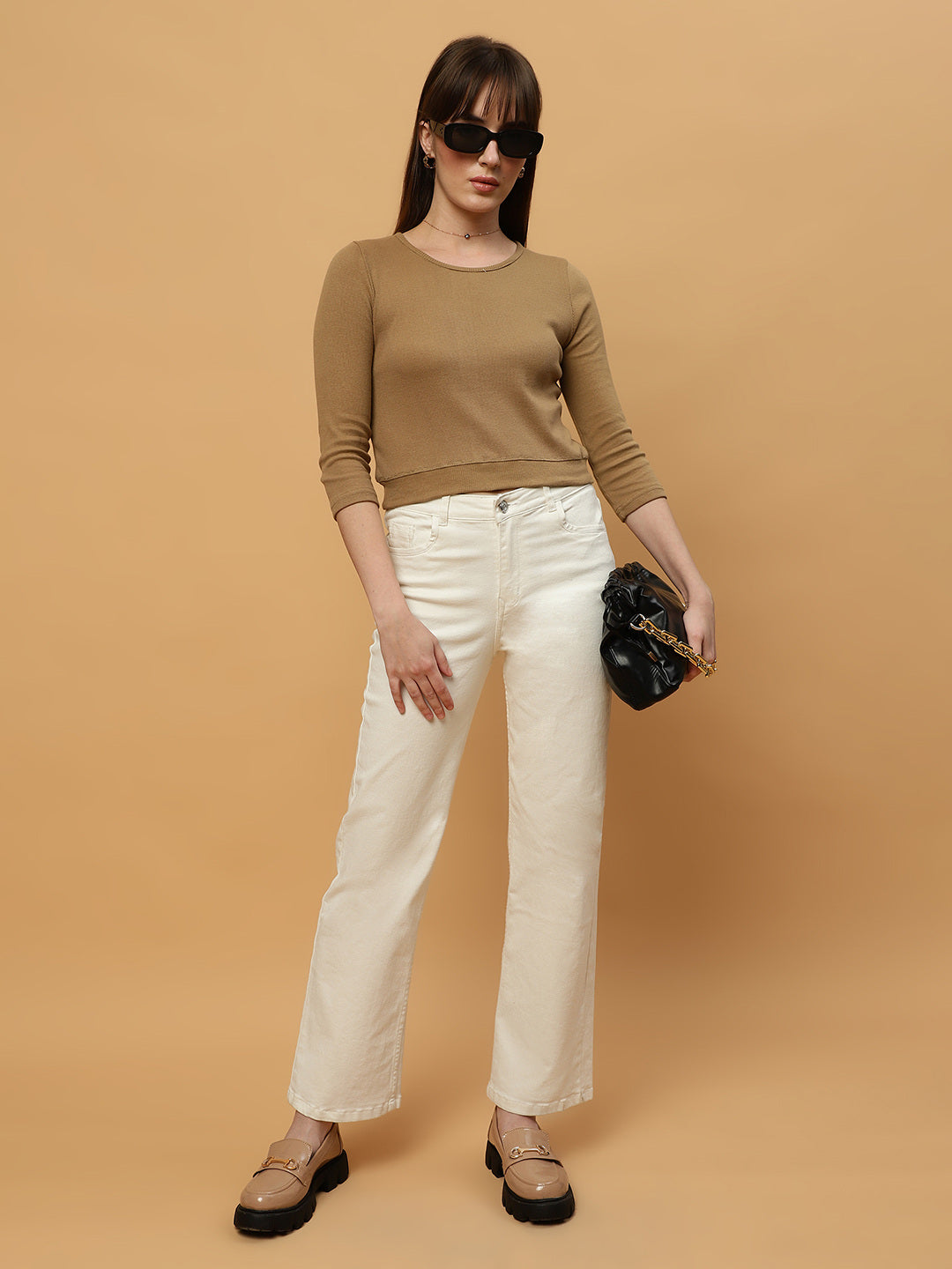 Khaki Ribbed Crop Top