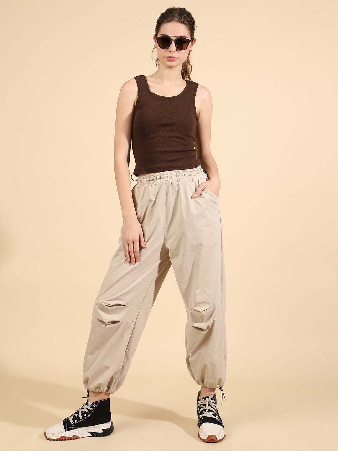 Unaone Women Brown Coffee Cotton Ribbed Sleeveless Vest Tank Top