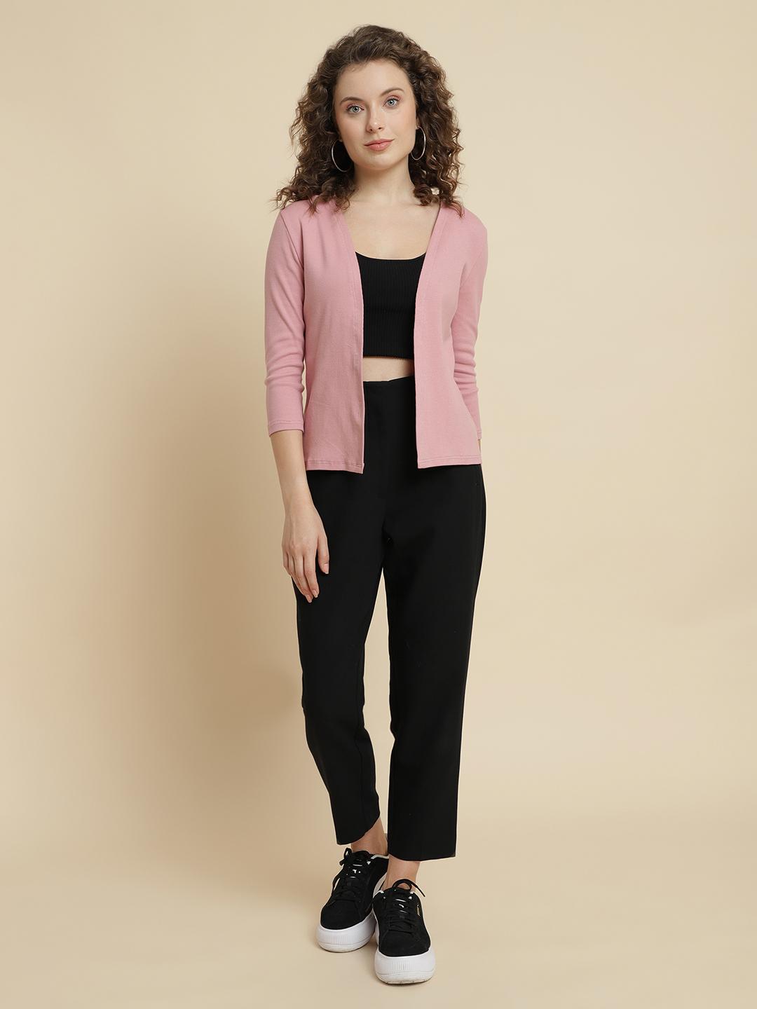 Women's Ribbed Open-Front Shrug – Dusty Pink