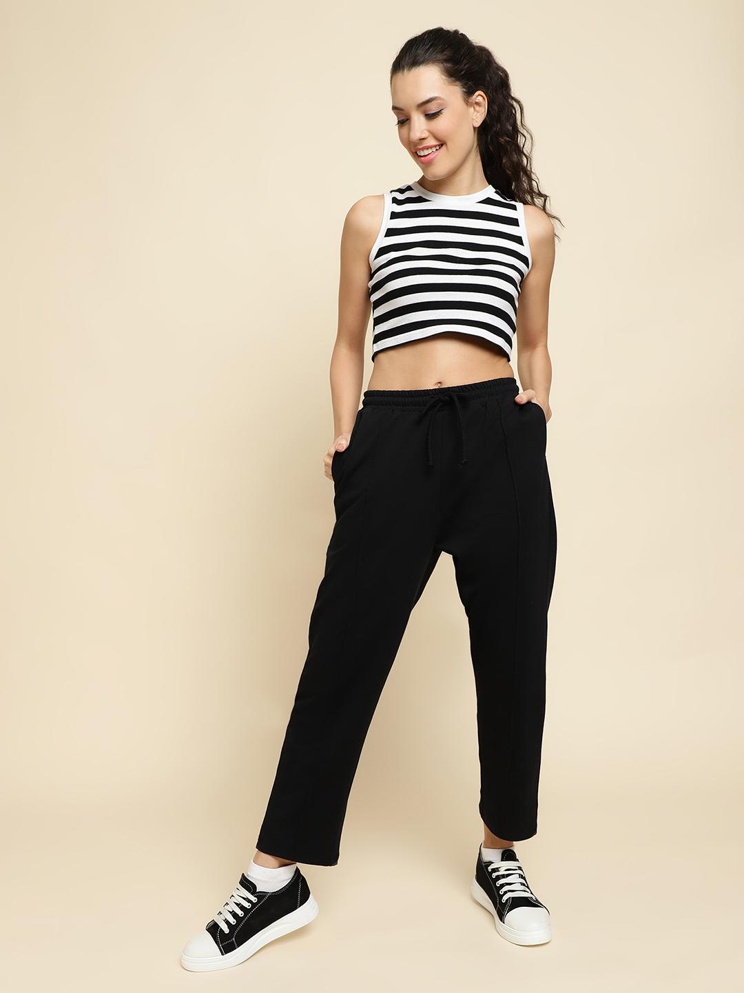 Unaone Women's Terry Cotton Trackpants – Black