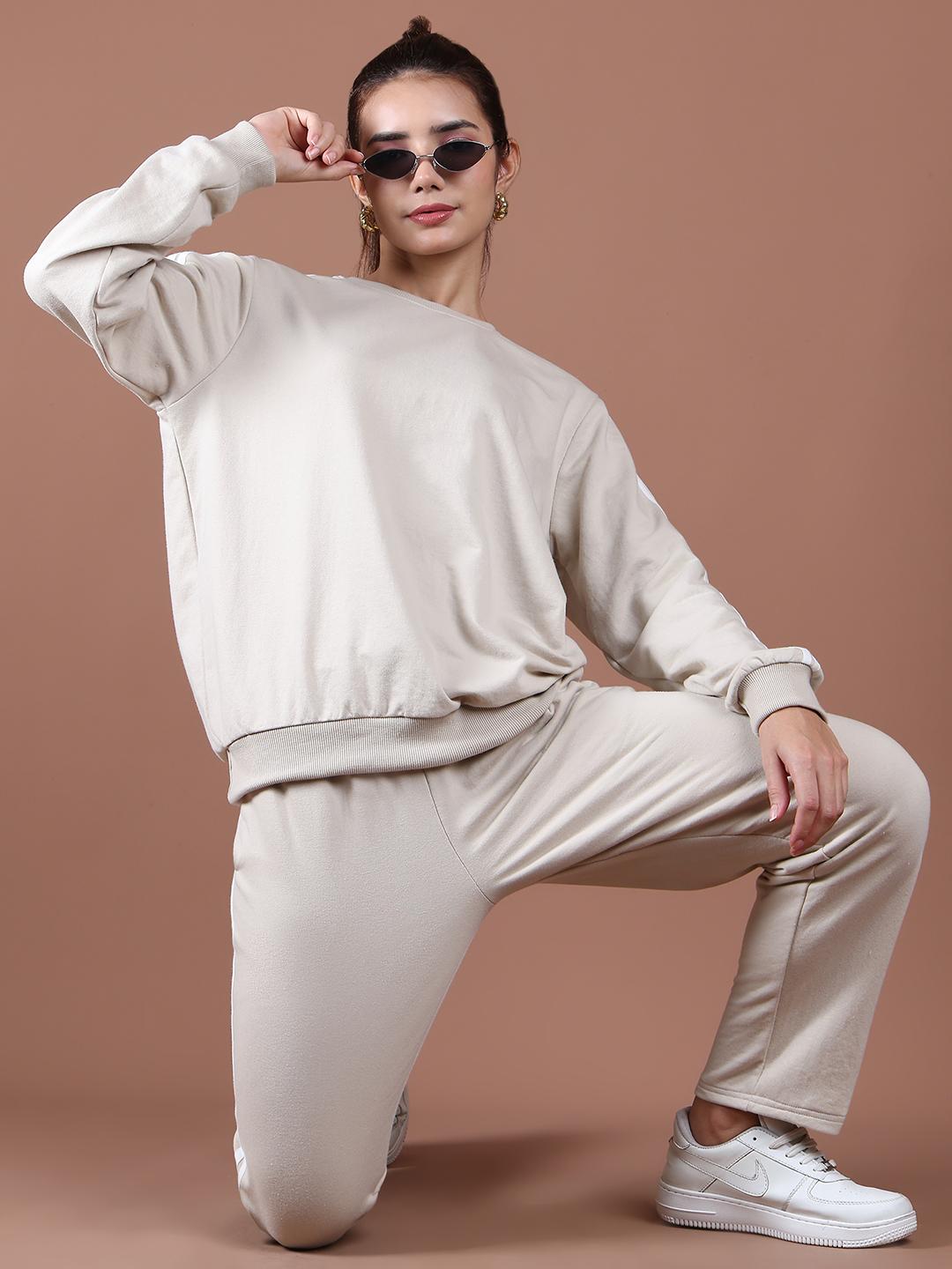 Beige Co-ord Tracksuit Set – Sweatshirt & Jogger