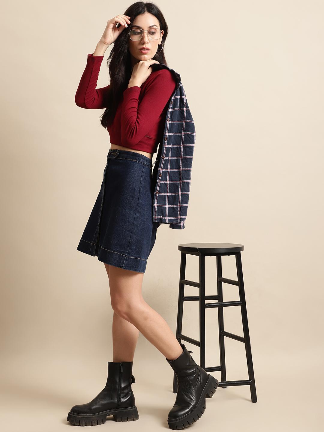 Ribbed Crop Top – Maroon | Long Sleeve