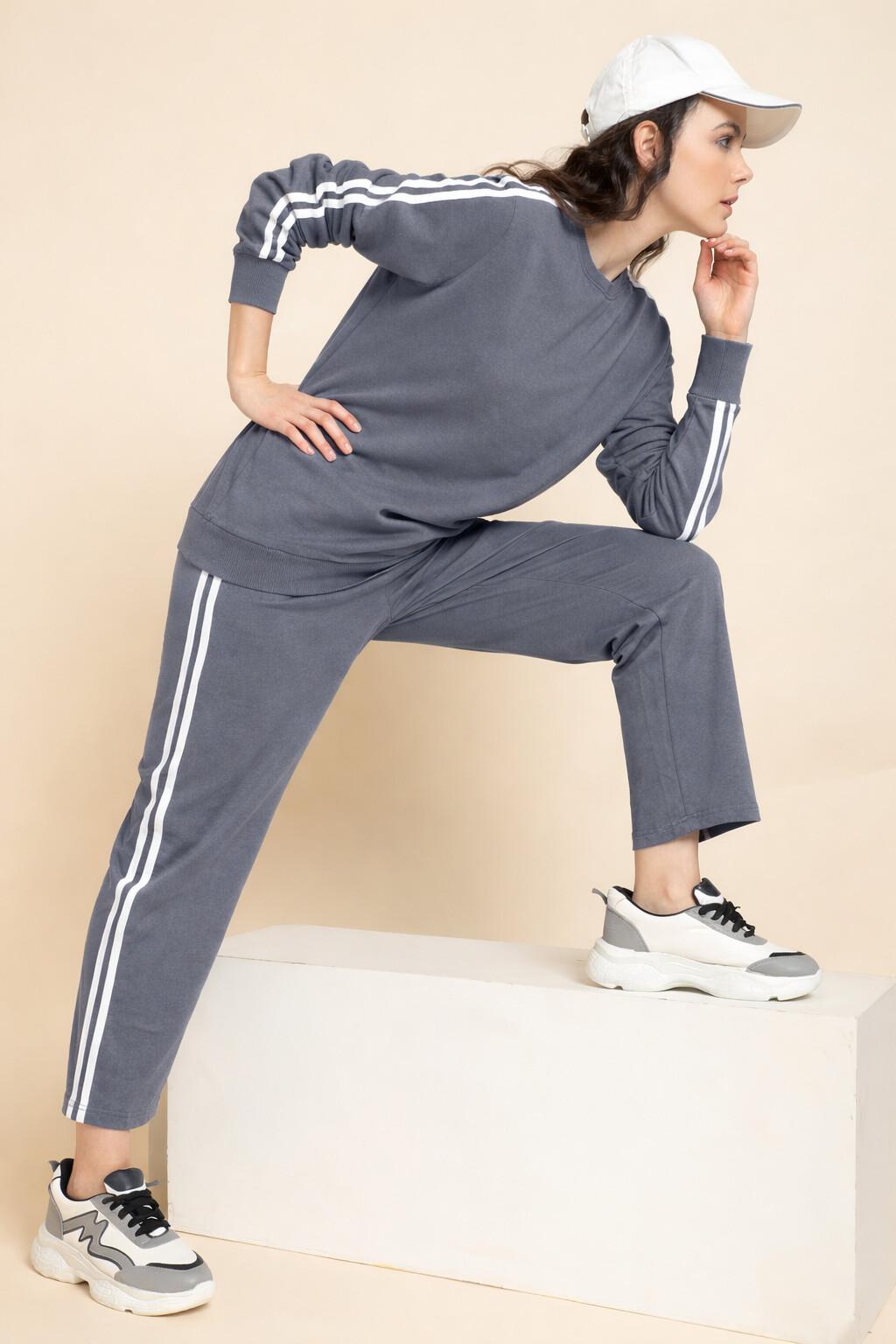 Stripe Tape Co-ord Tracksuit Set – Steel Grey
