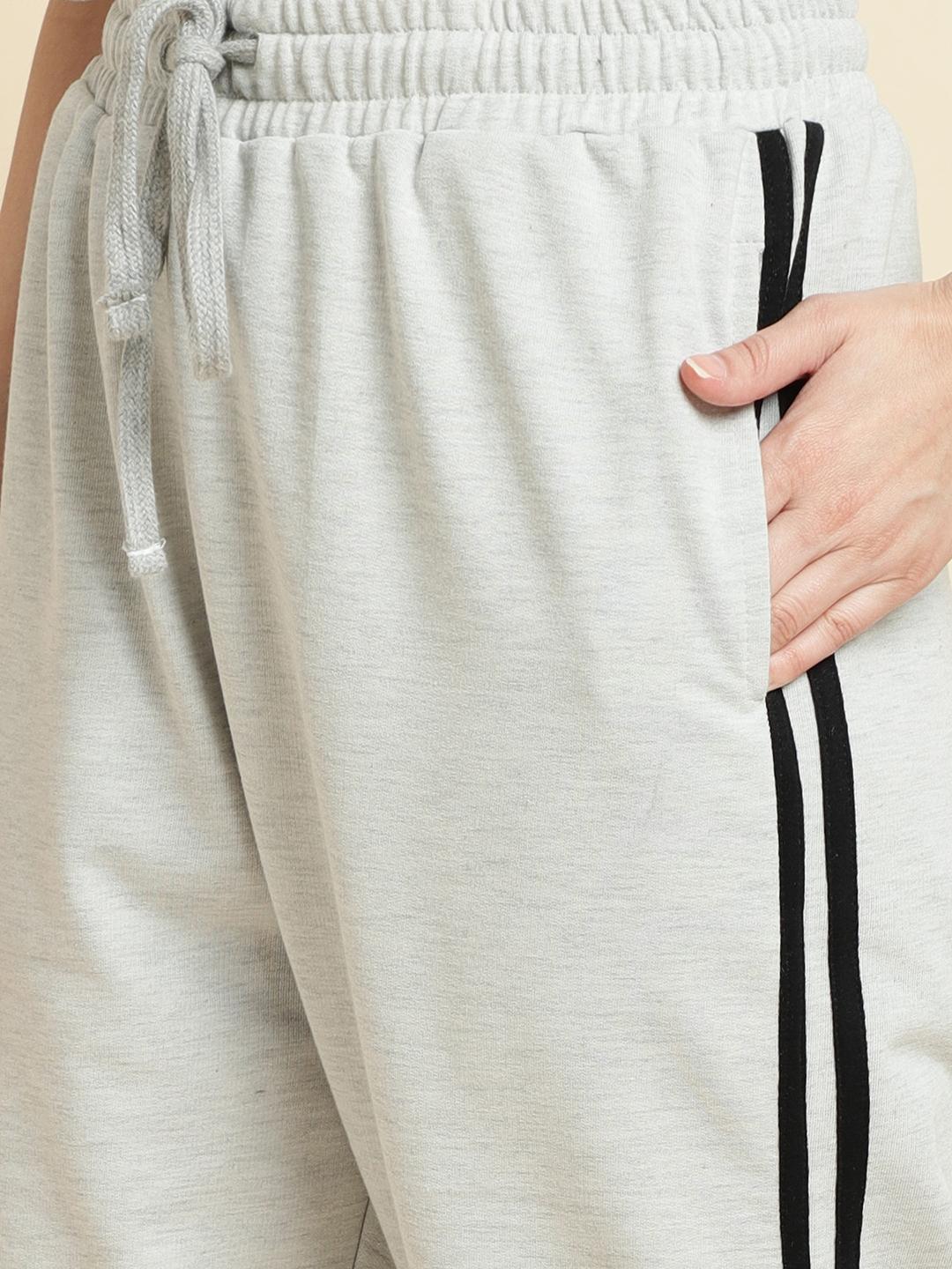 Women's Cotton Terry Side-Stripe Trackpants – Light Grey