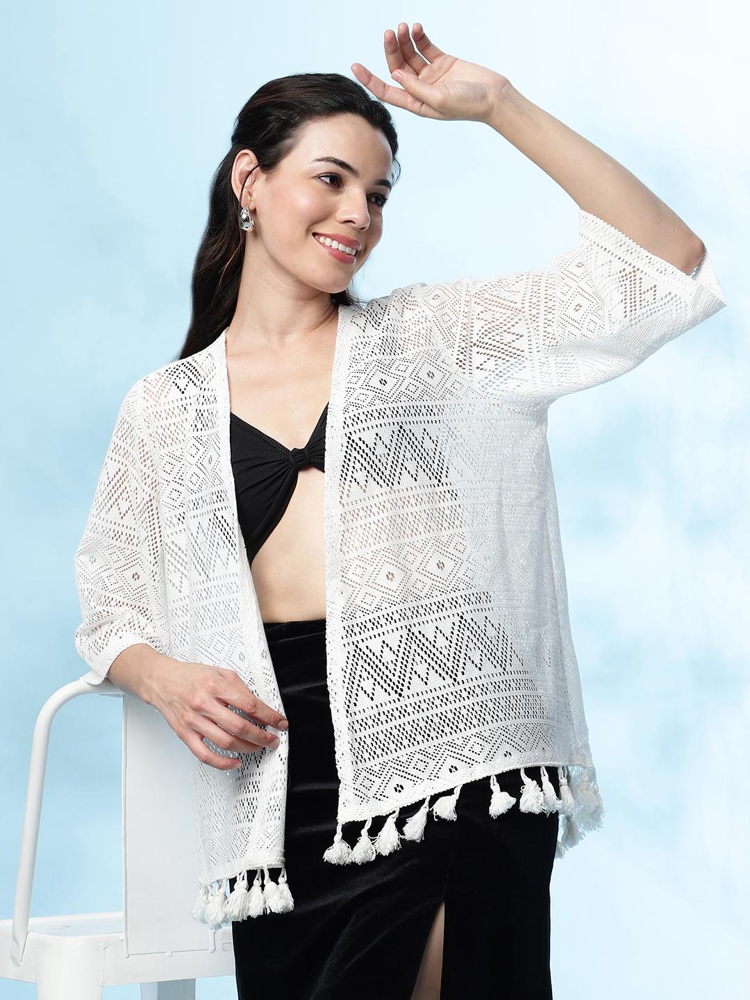 Crochet Lace Shrug – White Open-Front Knit Cover-Up