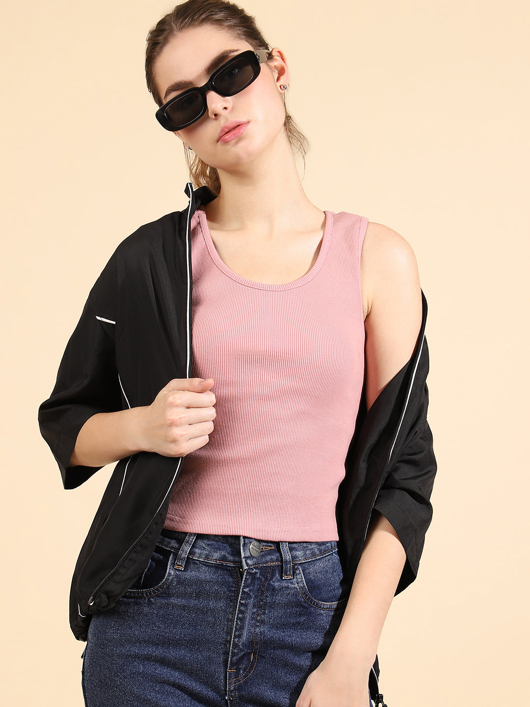 Unaone Women Purple Cotton Ribbed Sleeveless Fitted Vest Tank Top