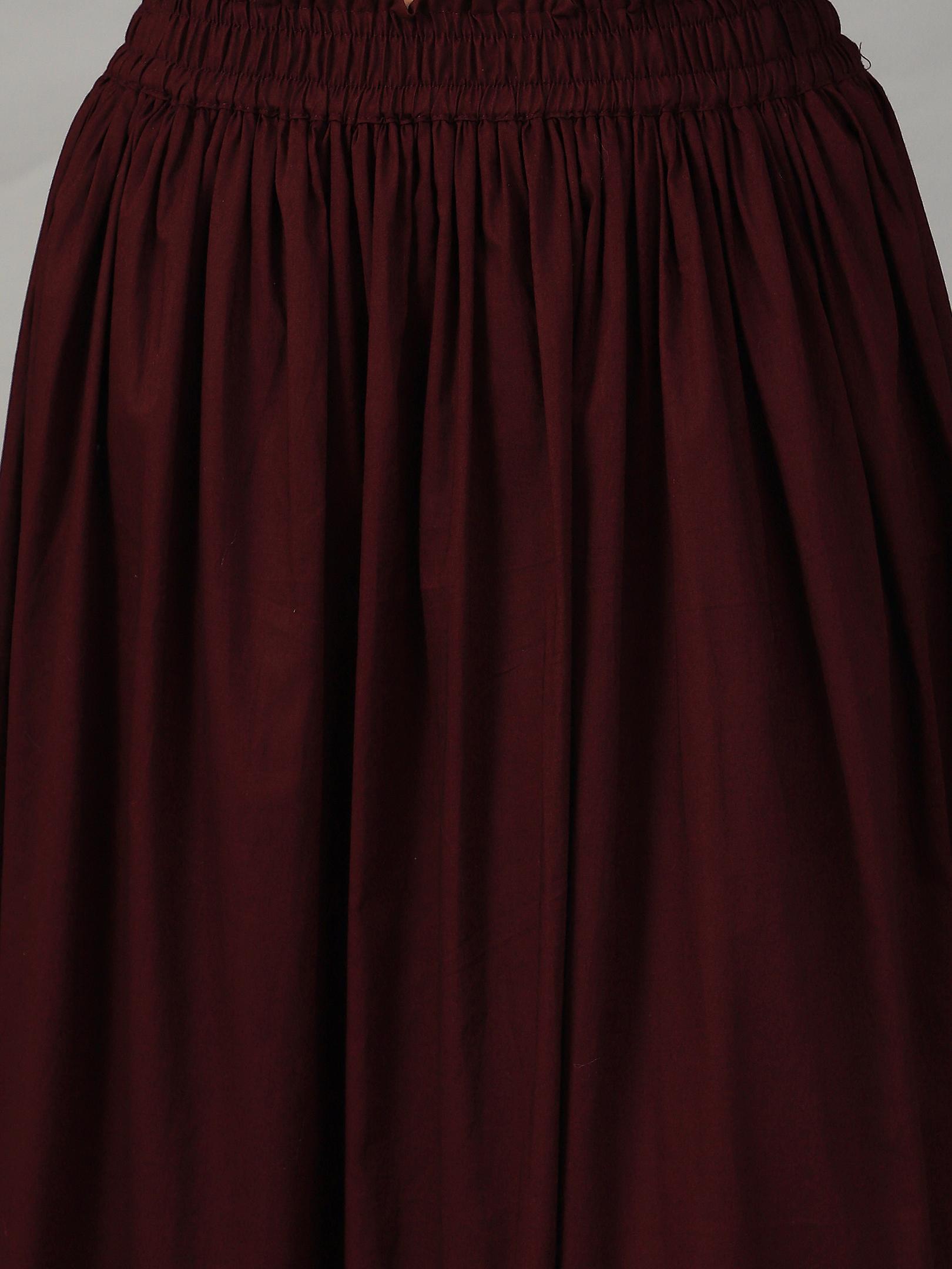 Wine Gathered Maxi Skirt – Smocked Waist Flowy Bottom