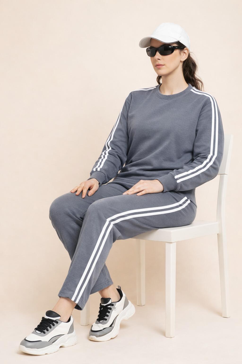 Stripe Tape Co-ord Tracksuit Set – Steel Grey