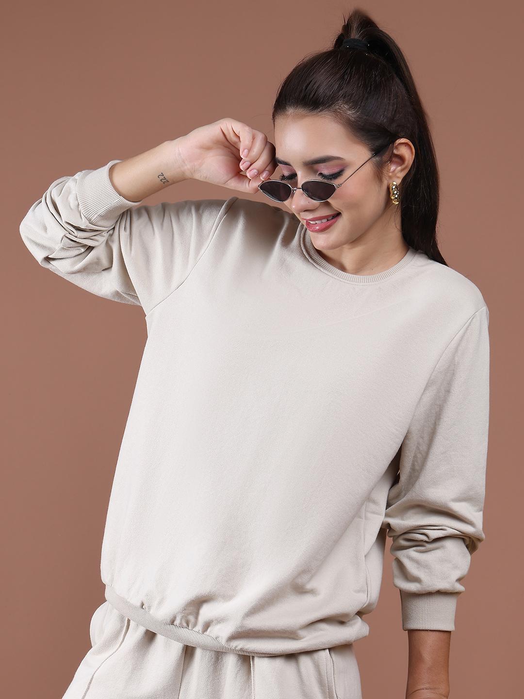 Women's Relaxed Fit Co-ord Tracksuit Set – Beige