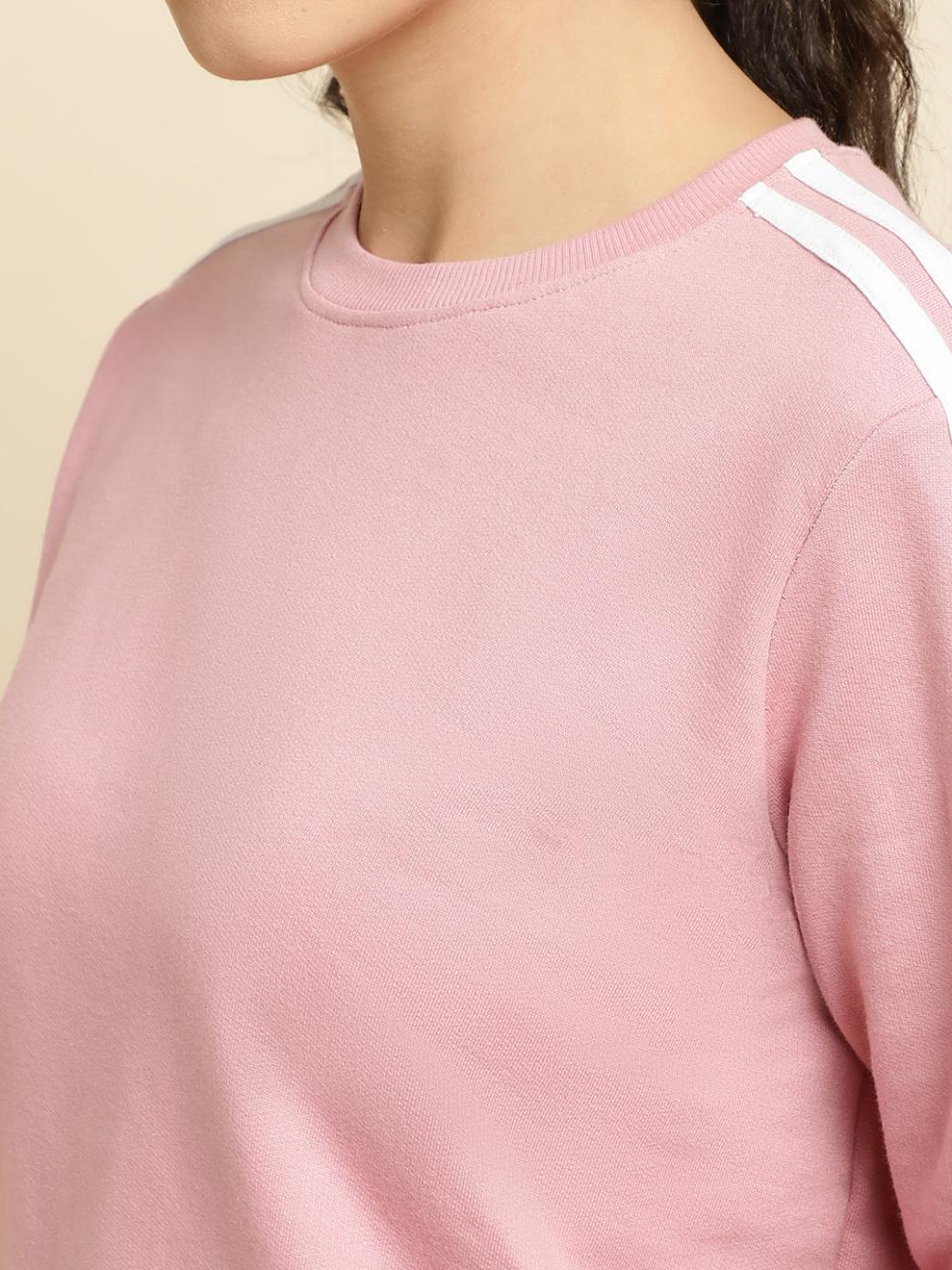 Dusty Pink Terry Cotton Tracksuit Co-ord Set with White Side Stripes