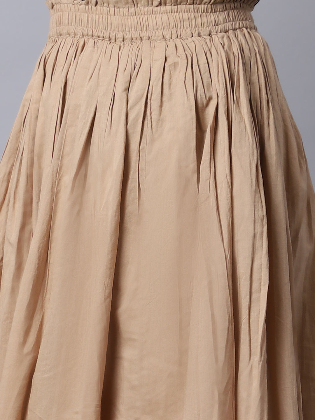 Unaone Women Beige Solid Flared Maxi Skirts With Lining