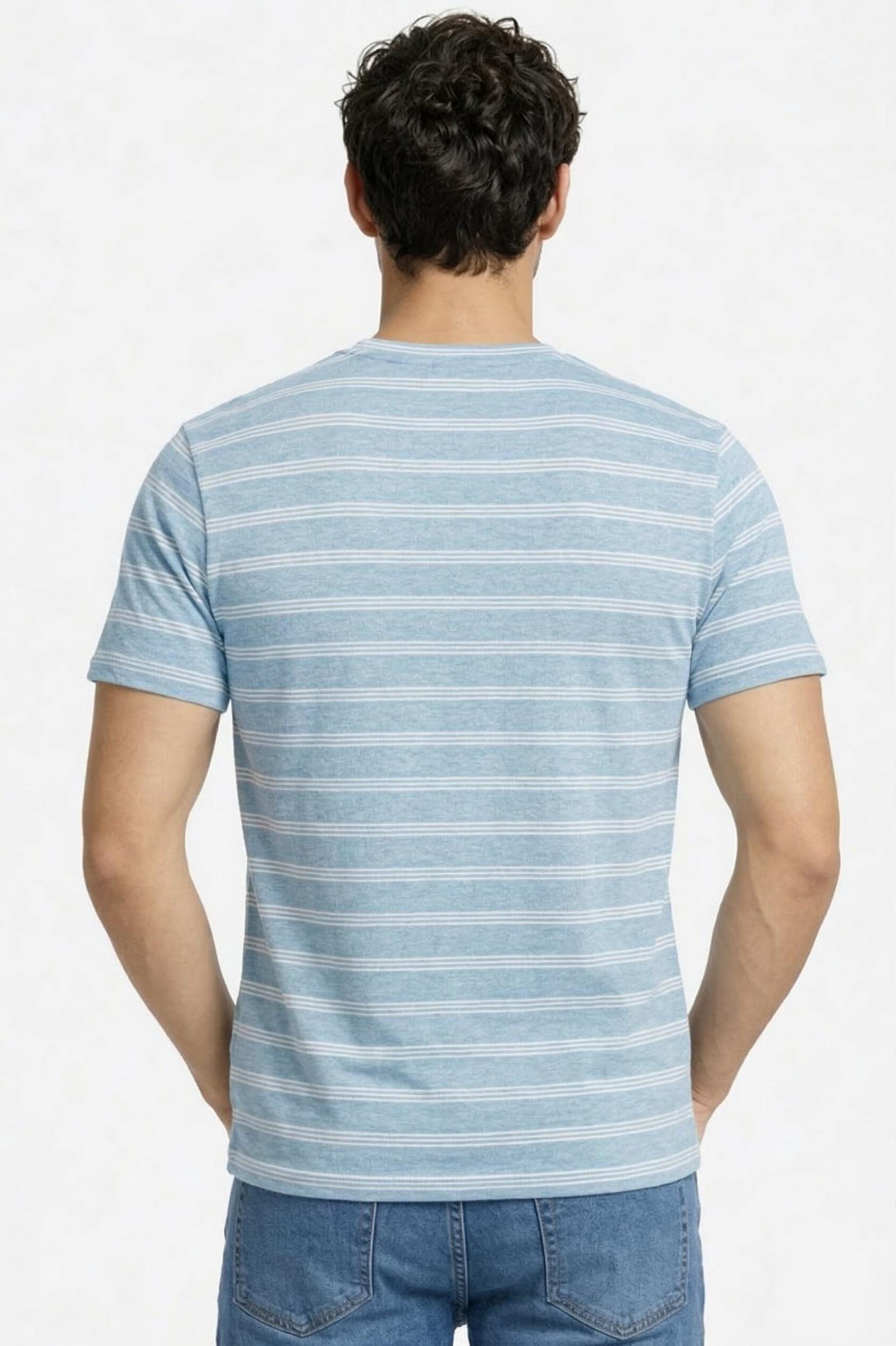 Men's Striped Cotton V-Neck T-Shirt – Sky Blue