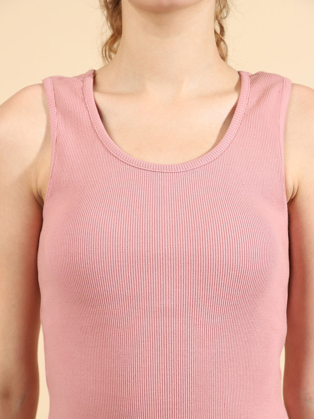 Unaone Women Purple Cotton Ribbed Sleeveless Fitted Vest Tank Top