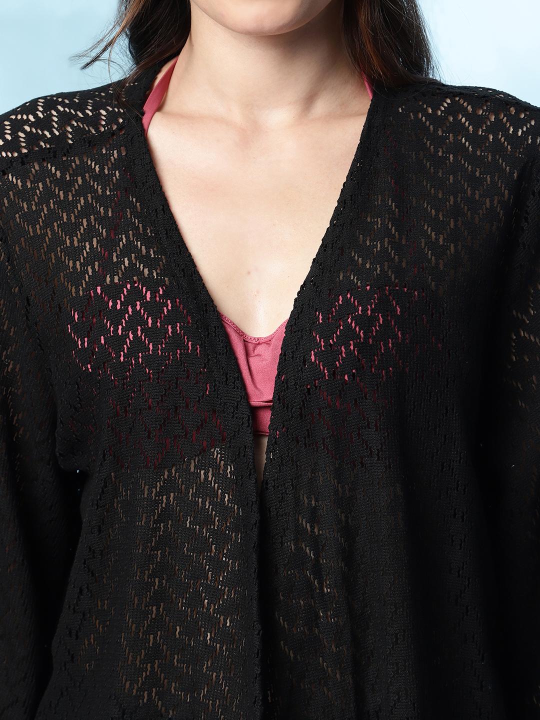 Black Crochet Tassel Shrug