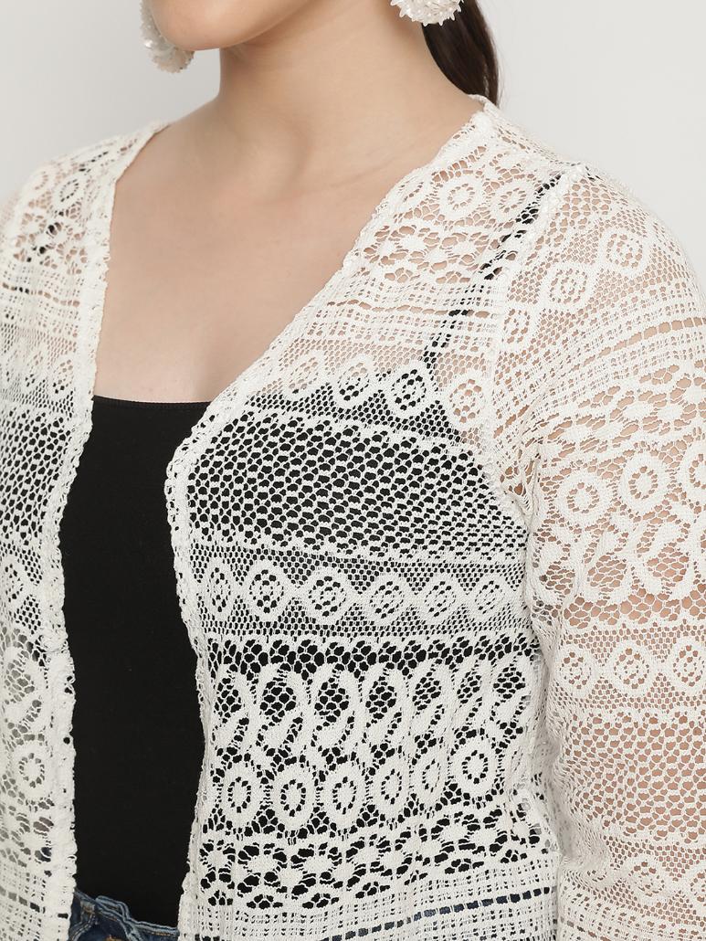 Unaone Women's White Crochet Lace Open-Front Shrug