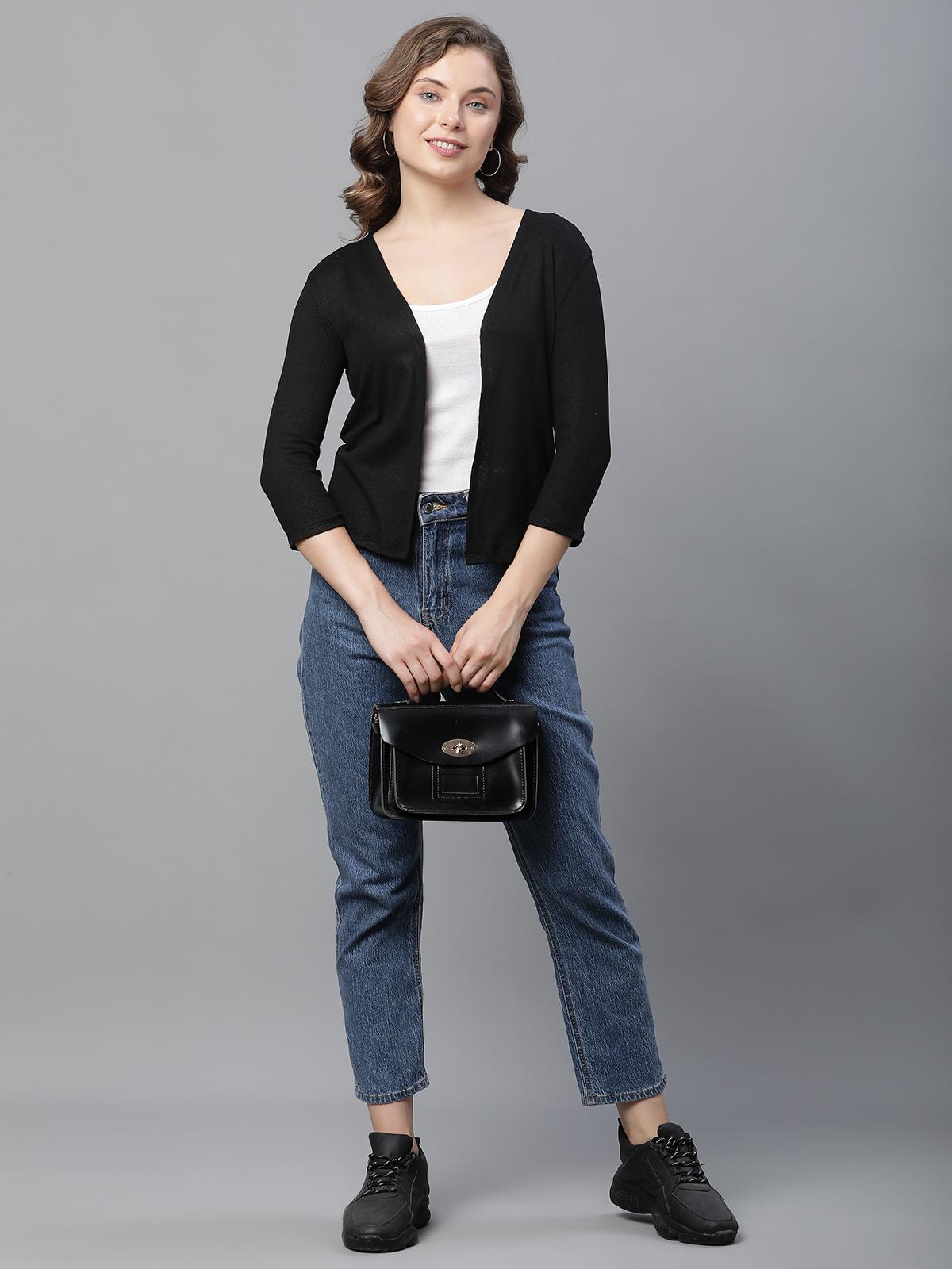 Unaone Women's Ribbed Open-Front Shrug – Black