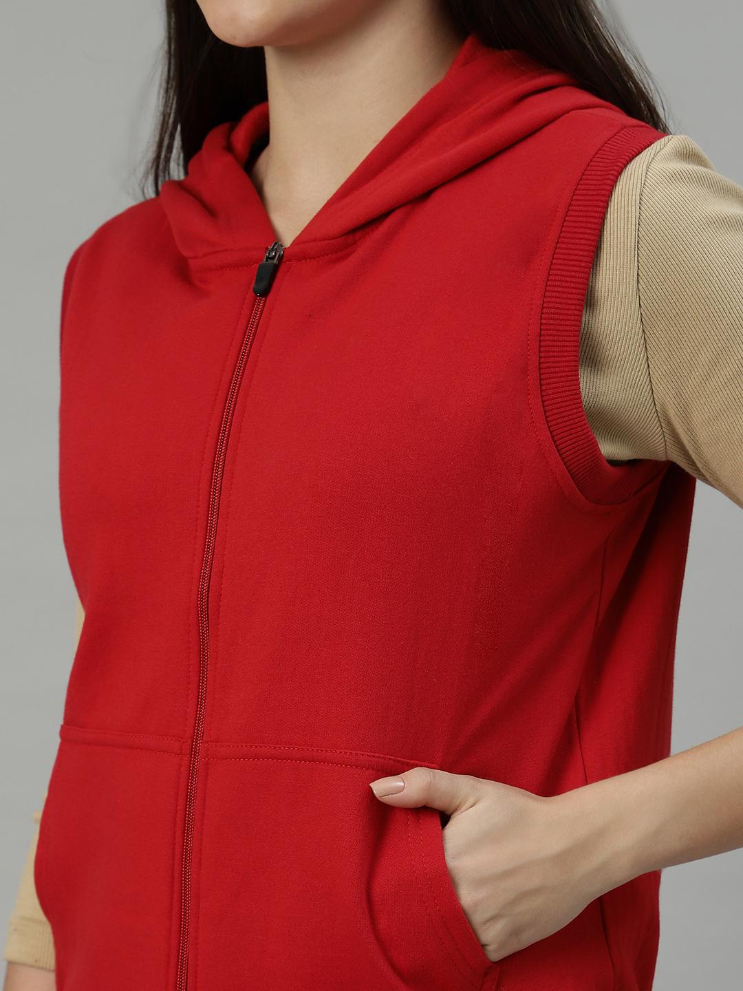 Women's Sleeveless Hoodie Vest – Red Zip-Up Sweatshirt