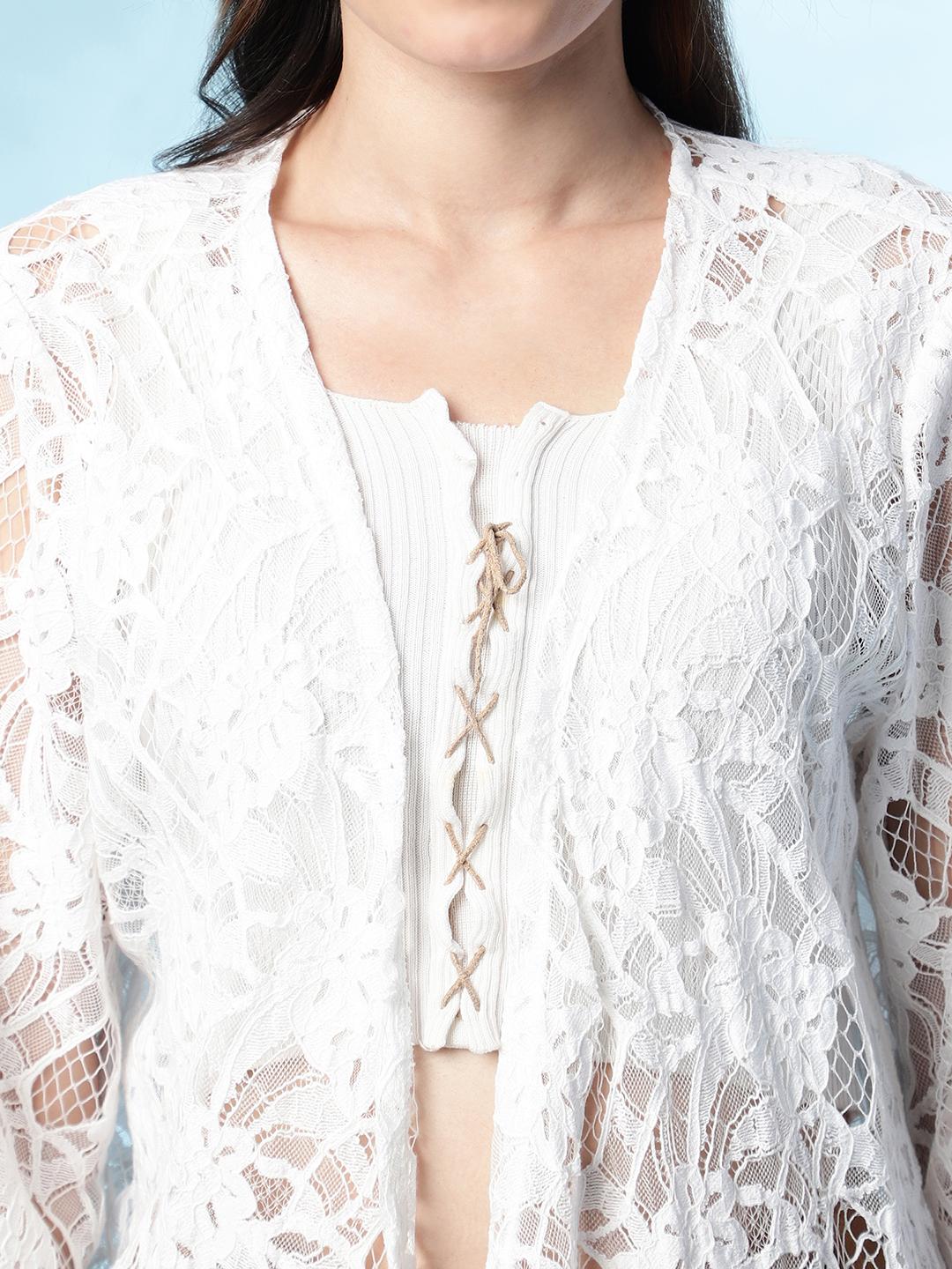White Lace Shrug – Open-Front Floral Crochet Cover-Up