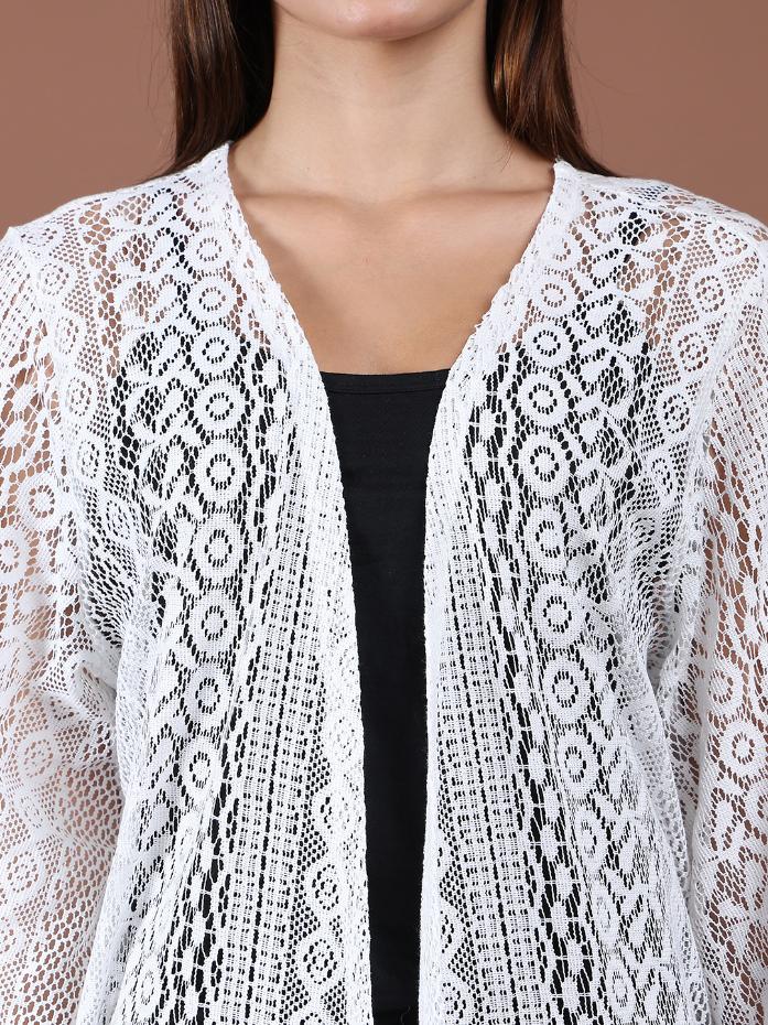 Women's White Lace open Shrug-Front Crochet Cover-Up