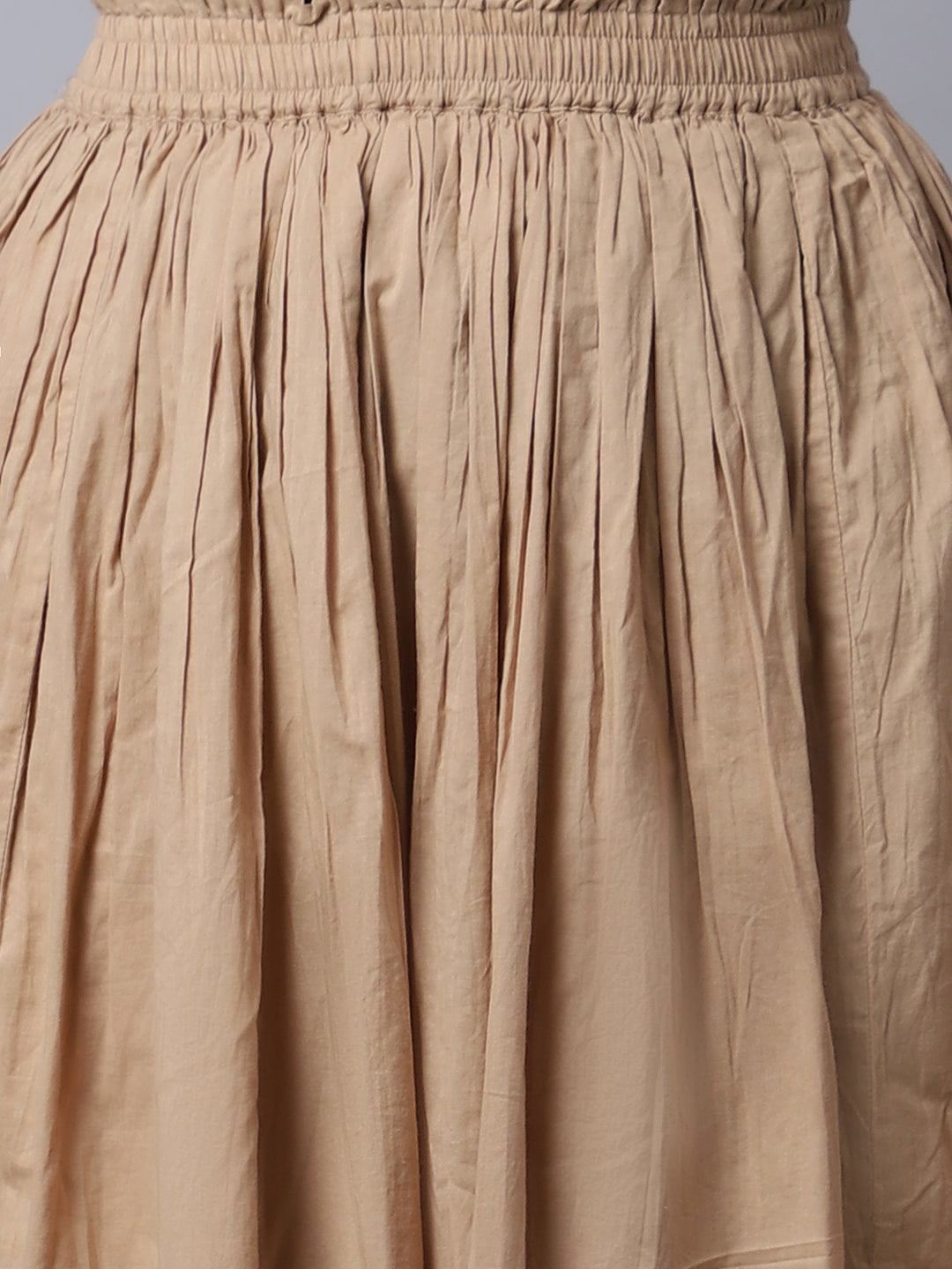 Unaone Women Beige Solid Flared Maxi Skirts With Lining