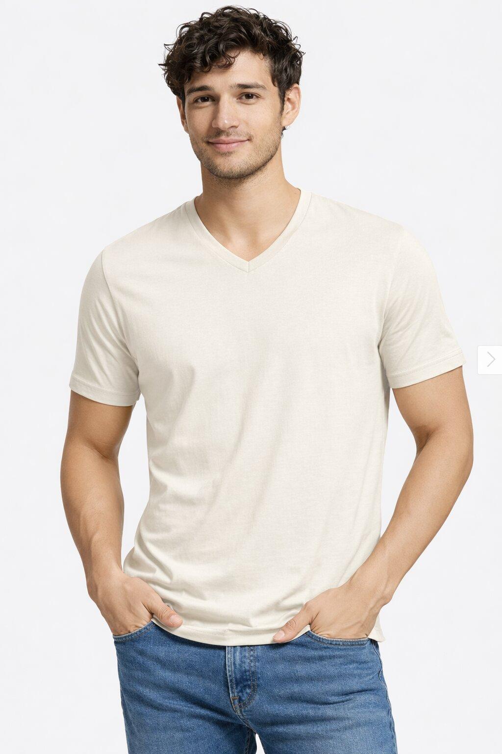Men's Off-White V-Neck Cotton T-Shirt