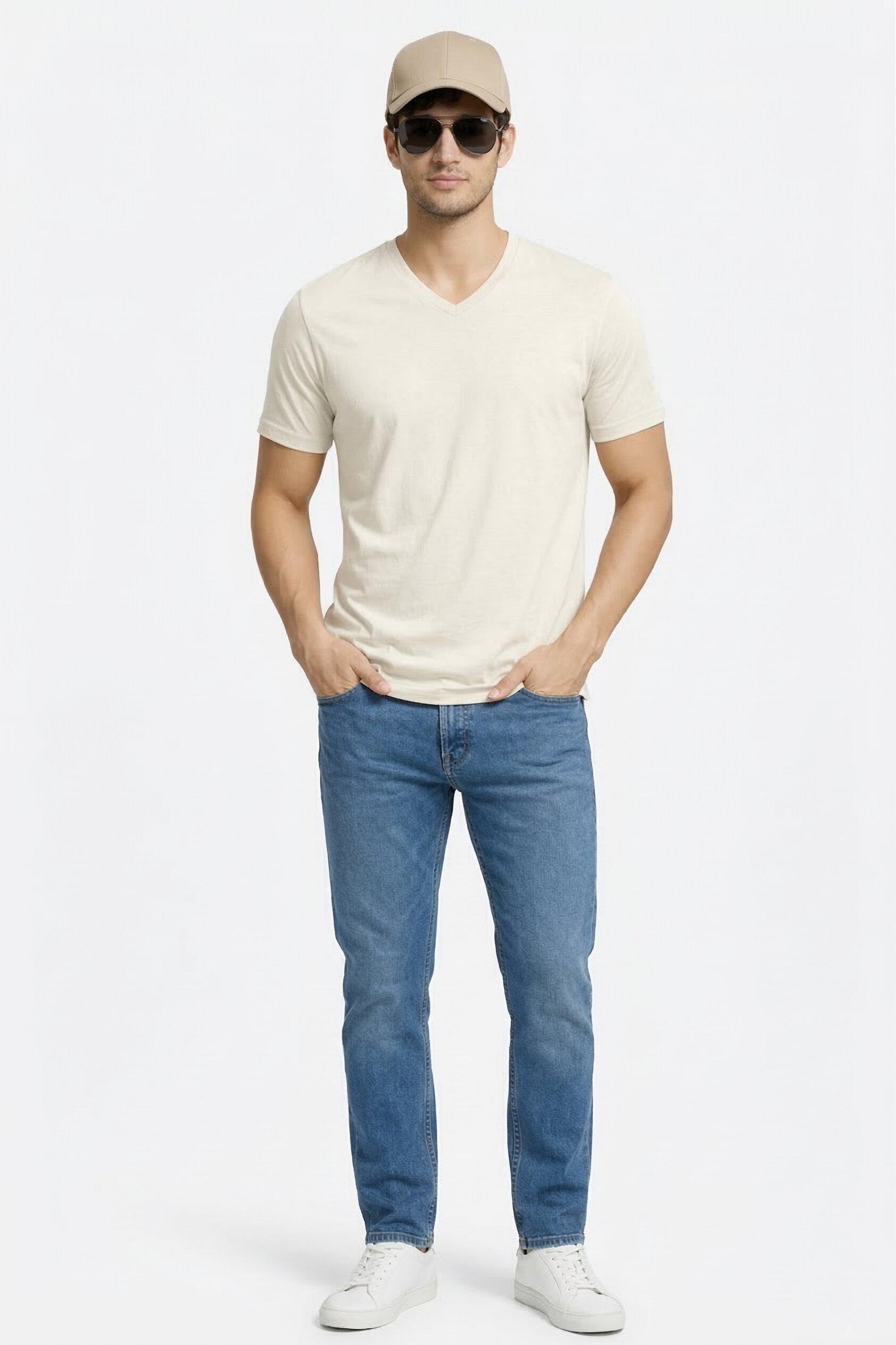 Men's Off-White V-Neck Cotton T-Shirt
