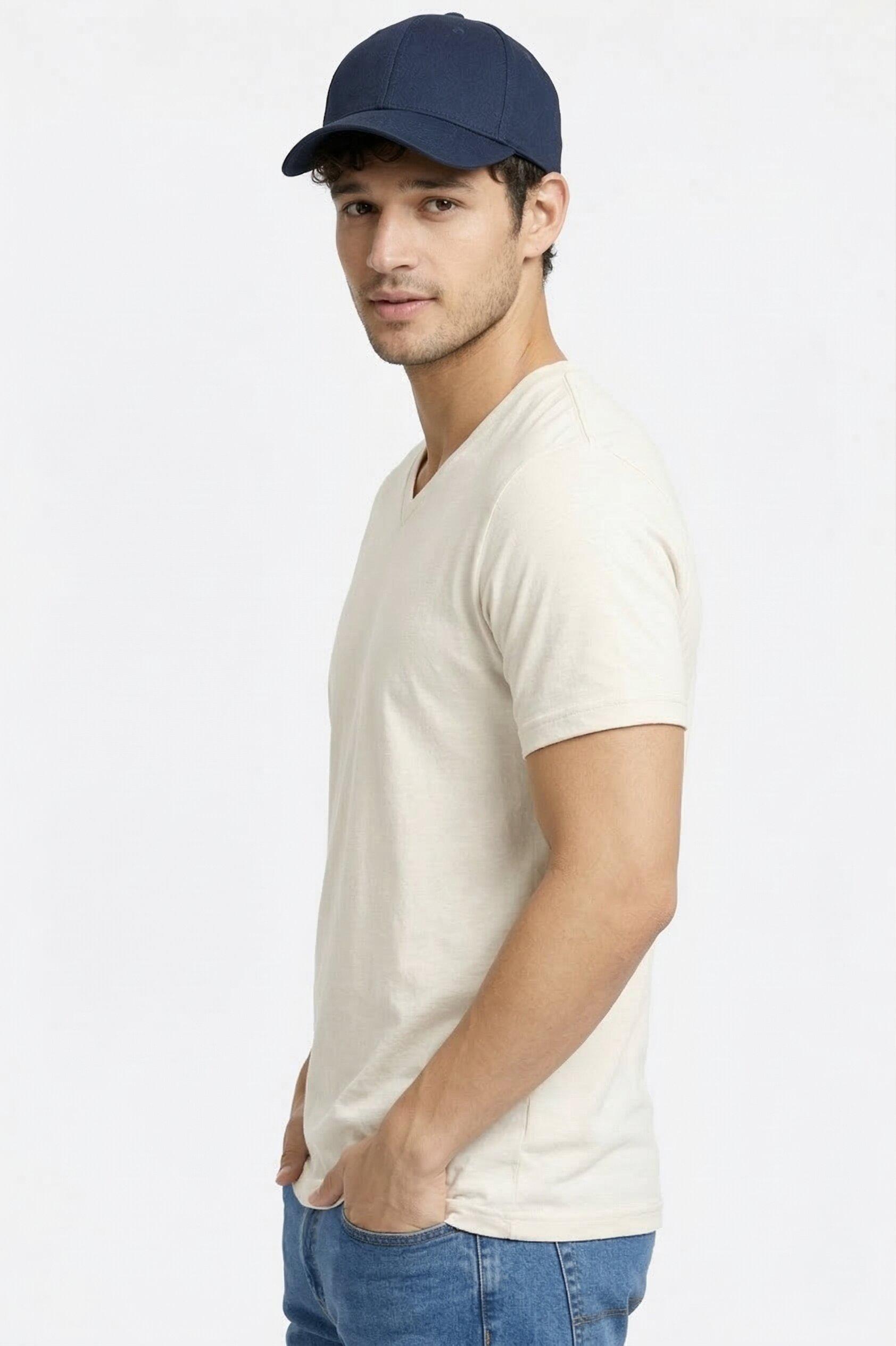 Men's Off-White V-Neck Cotton T-Shirt
