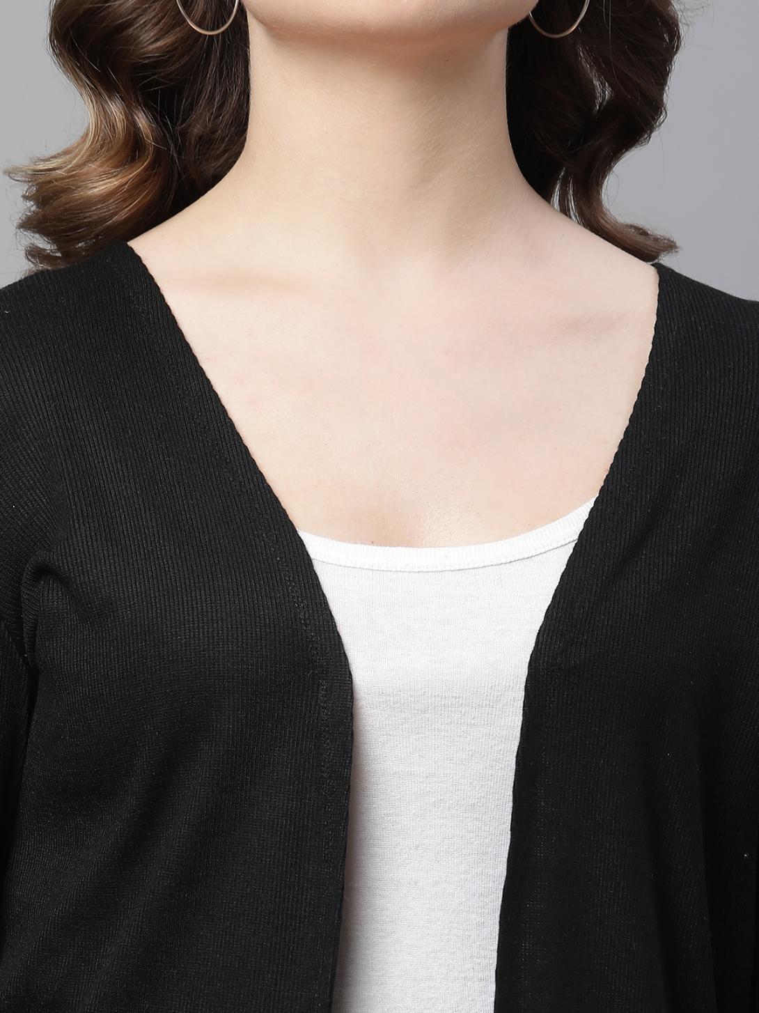 Unaone Women's Ribbed Open-Front Shrug – Black