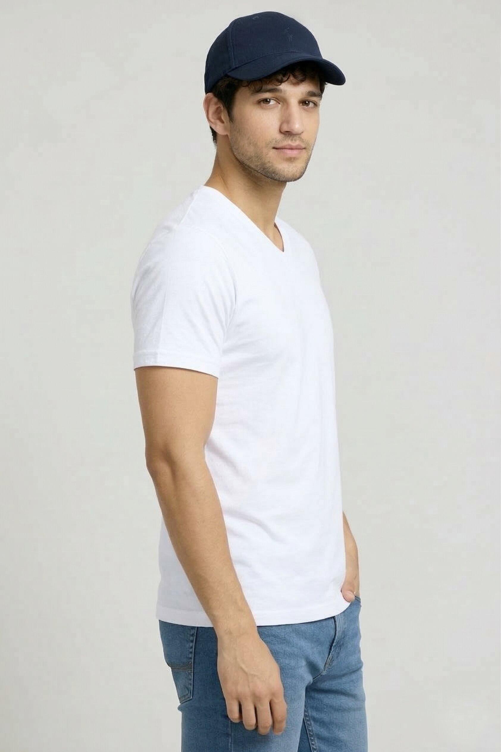 Unaone Men's Cotton V-Neck T-Shirt – White