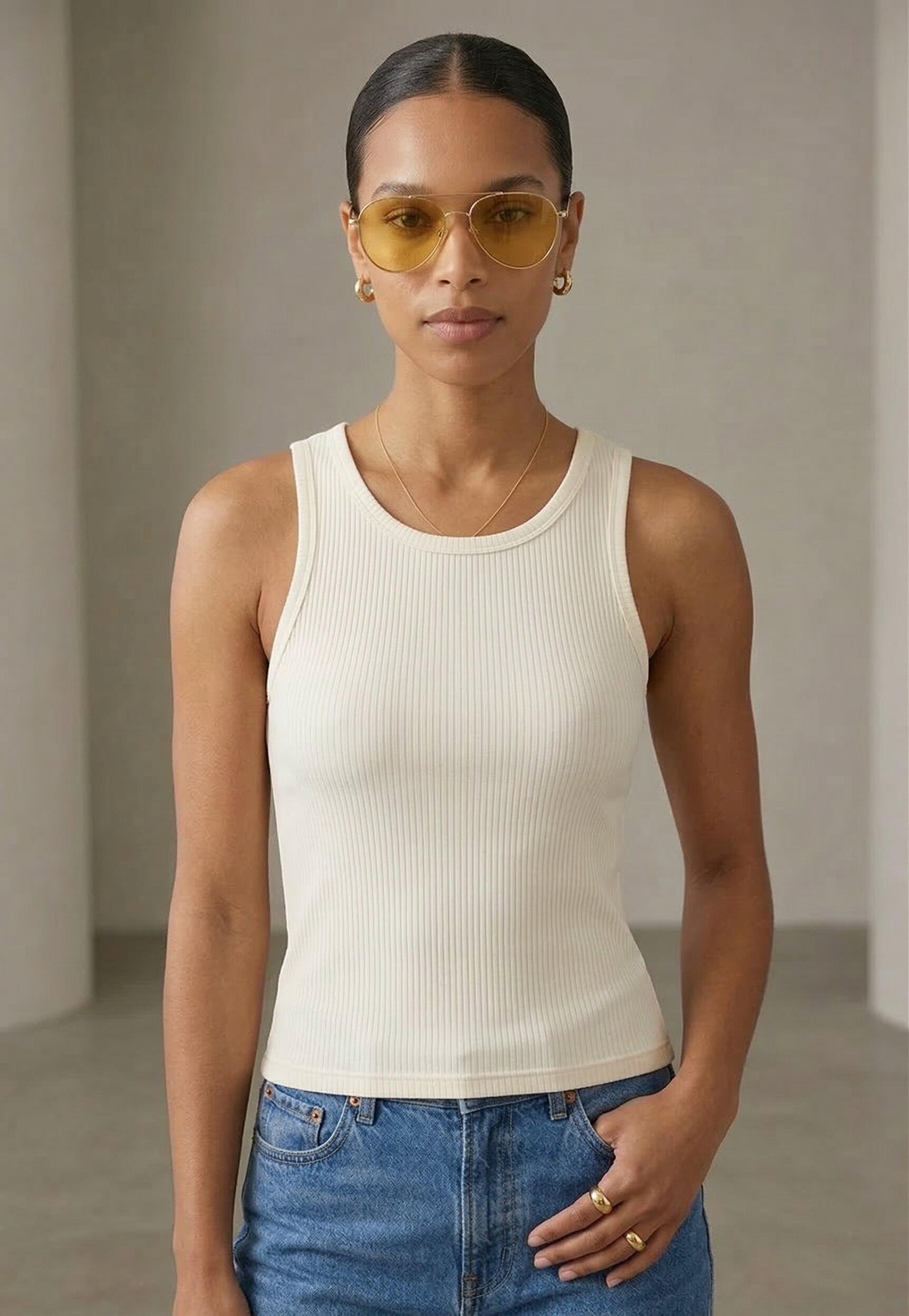 Ribbed Knit Tank Top – Off White