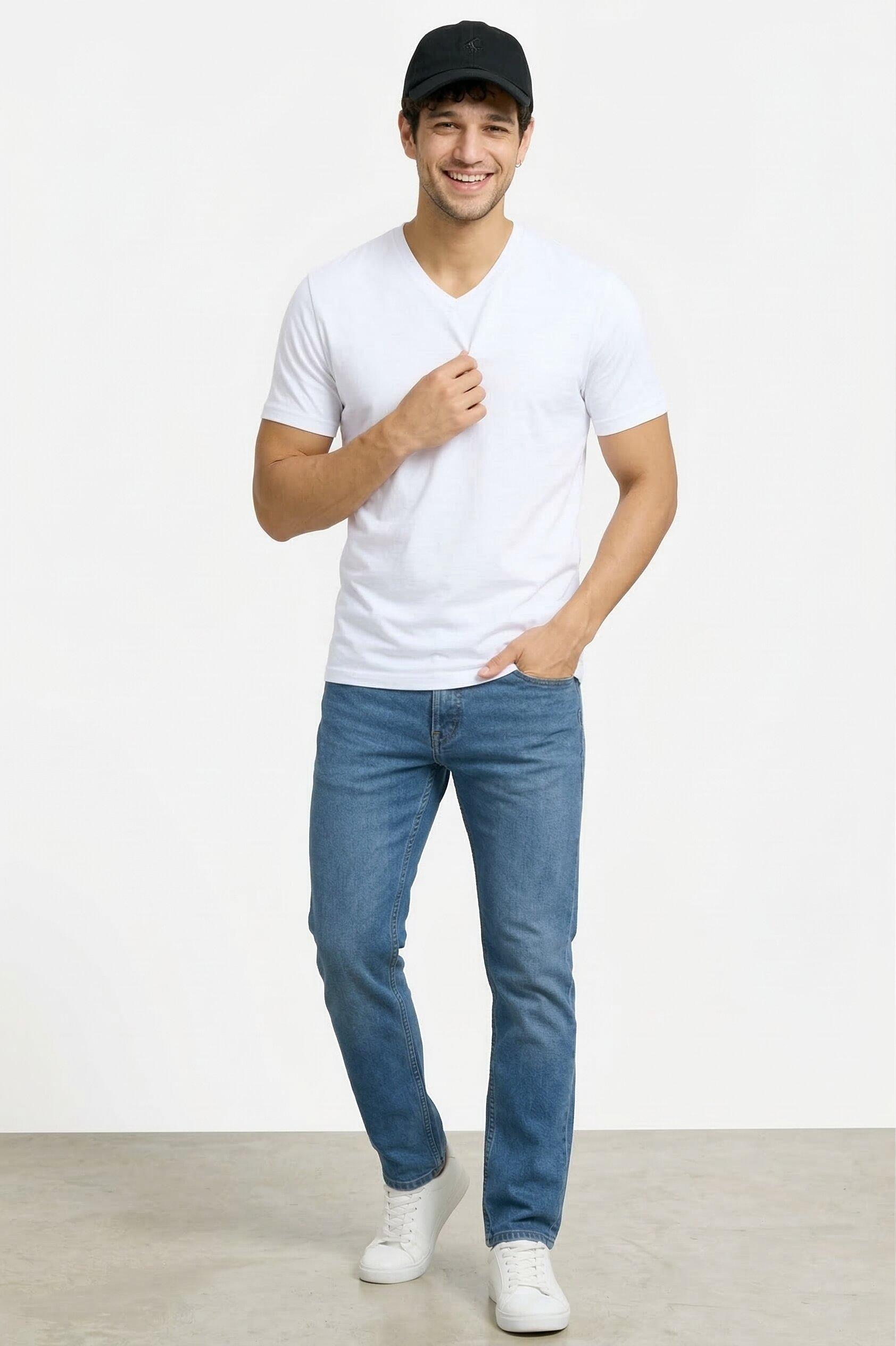 Unaone Men's Cotton V-Neck T-Shirt – White
