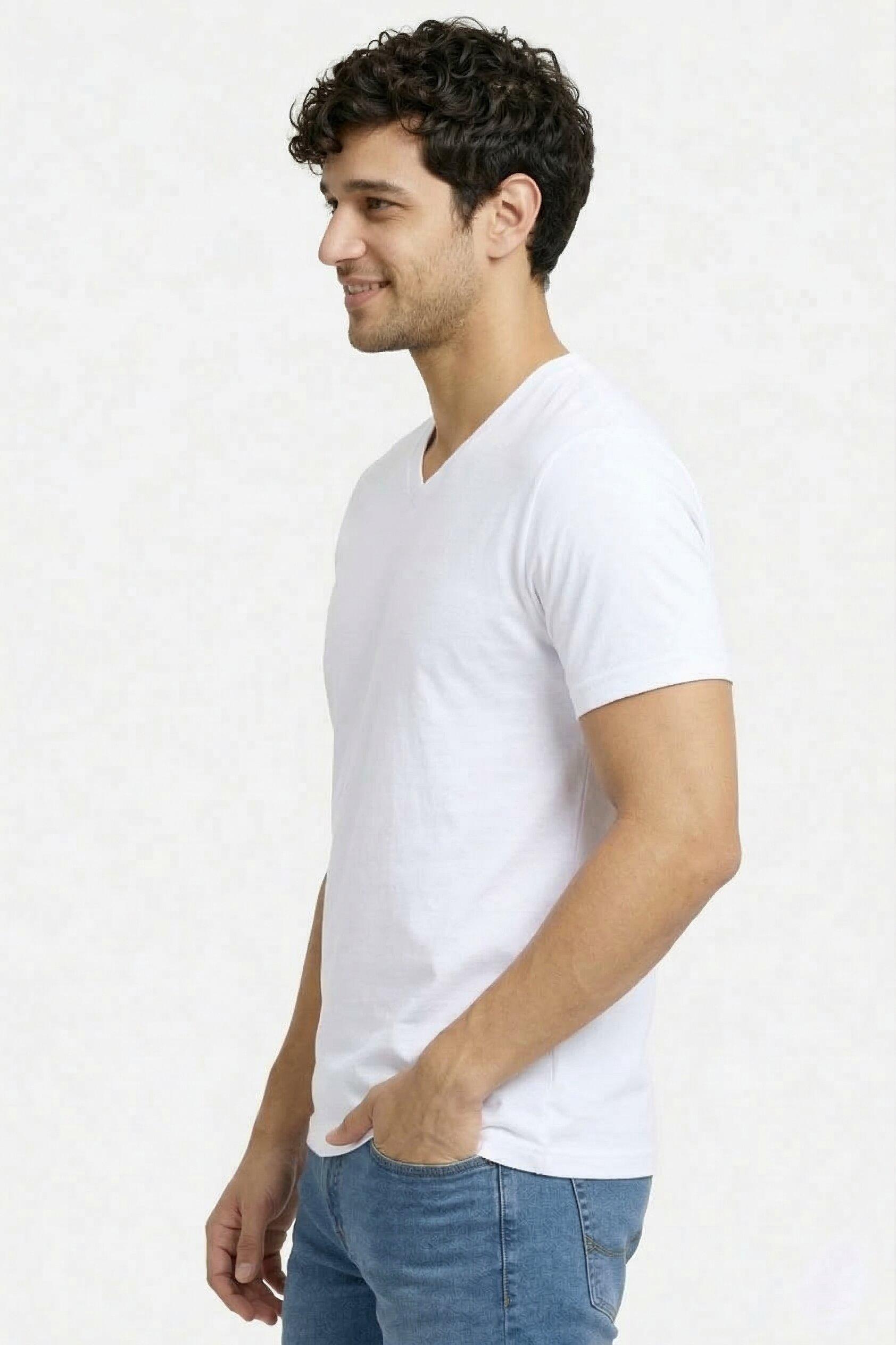 Unaone Men's Cotton V-Neck T-Shirt – White