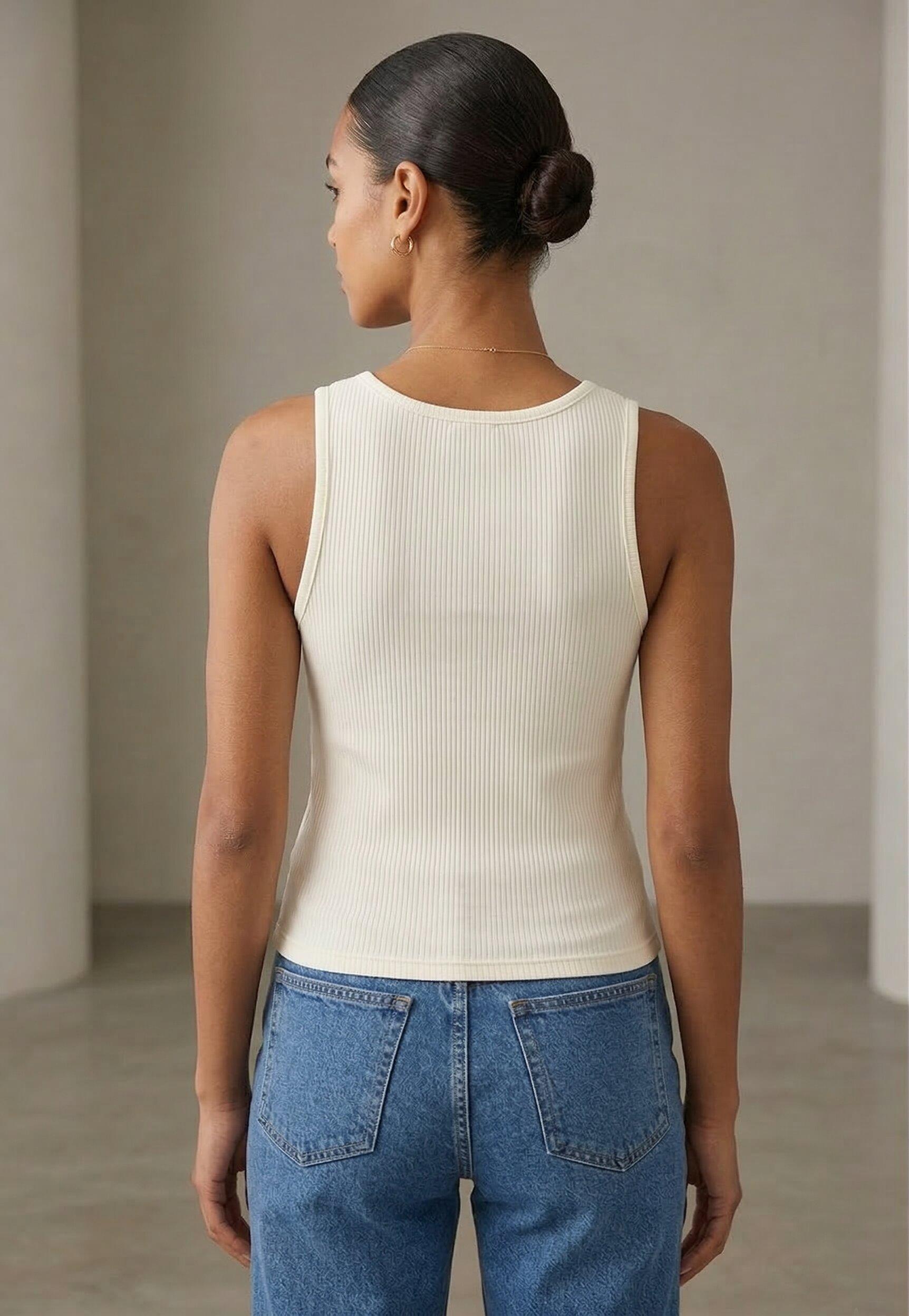 Ribbed Knit Tank Top – Off White