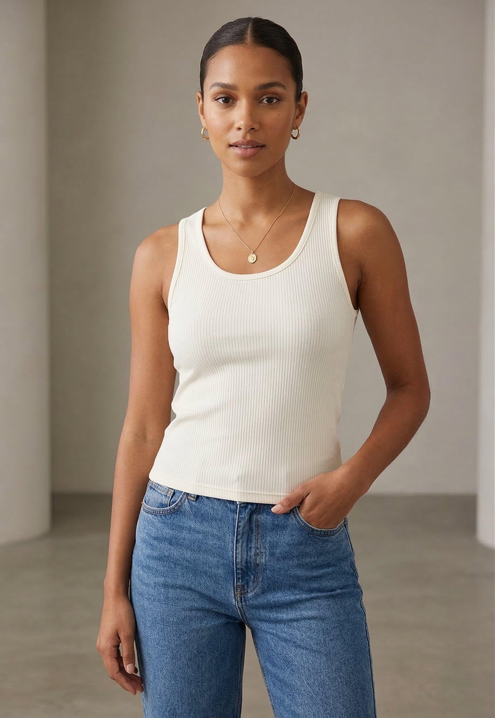 Ribbed Knit Tank Top – Off White