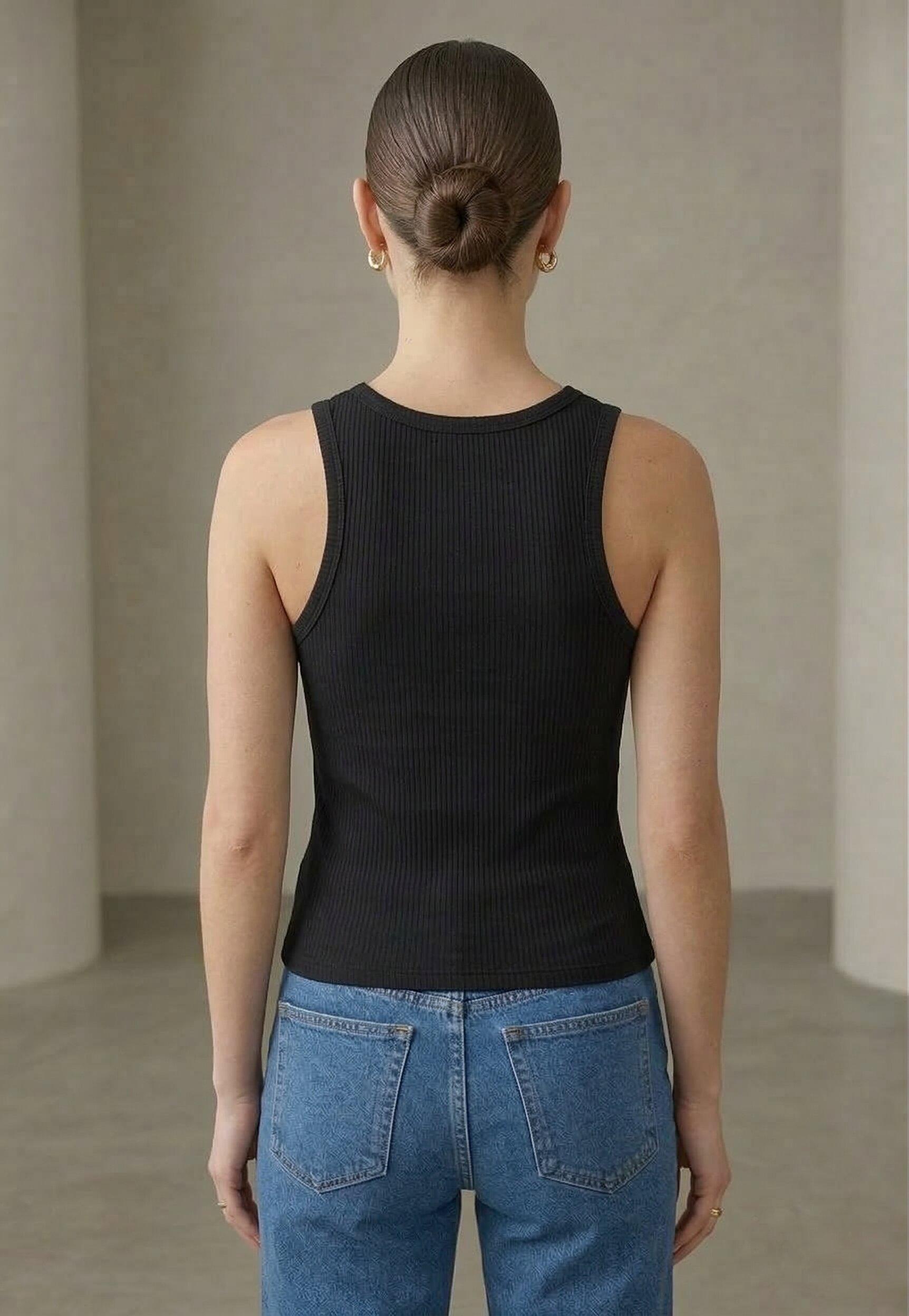 Ribbed Knit Tank Top – Black