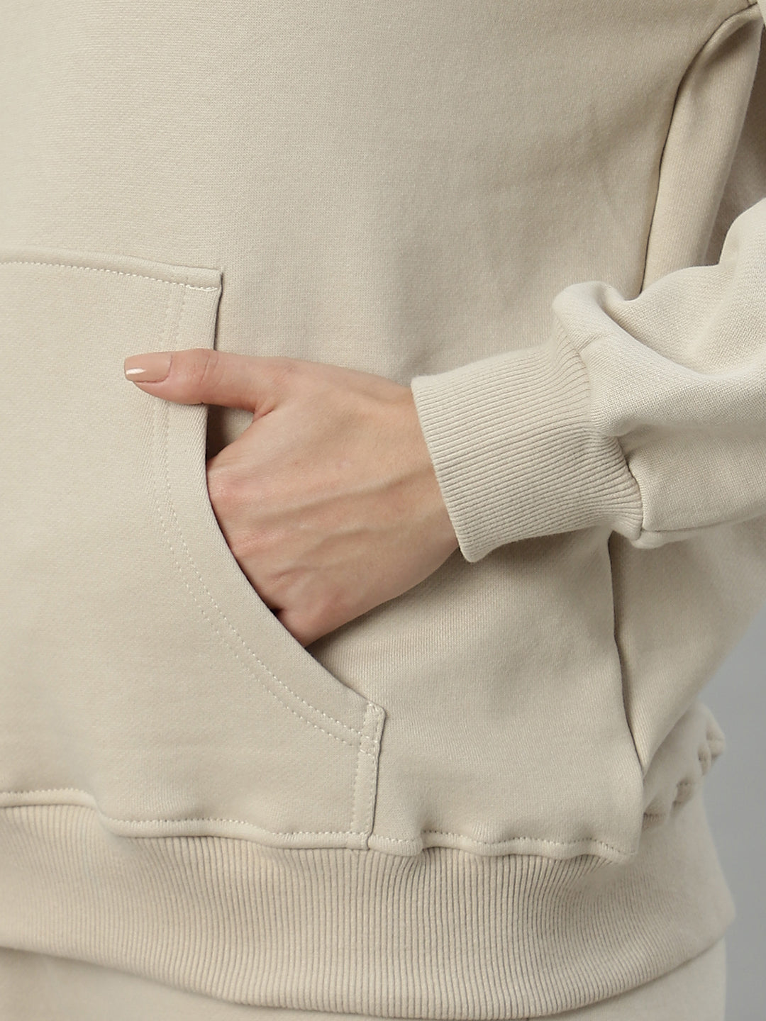 Unaone Women Beige Cotton Fleece Winter Wear Tracksuit