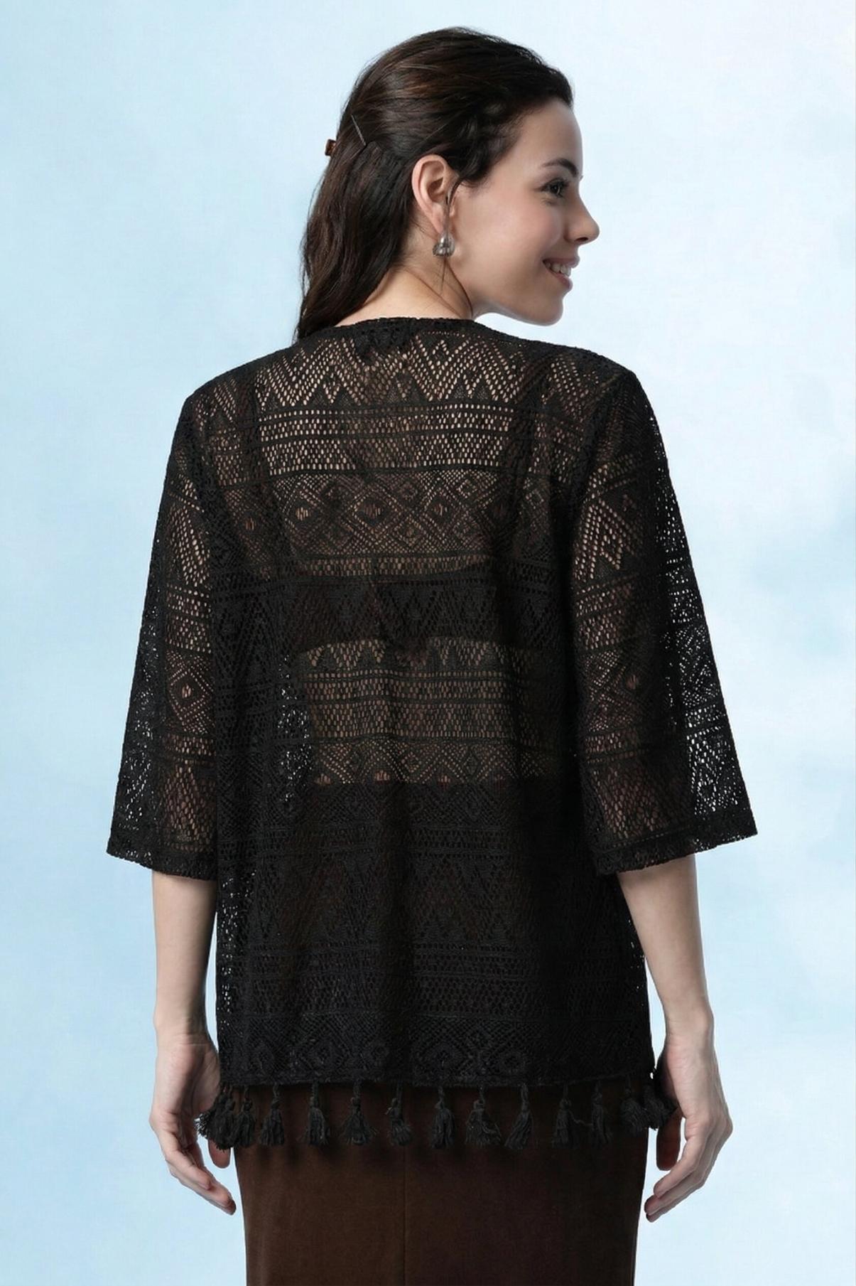 Black Shrug Tassel  – Open-Front Cover-Up for Women