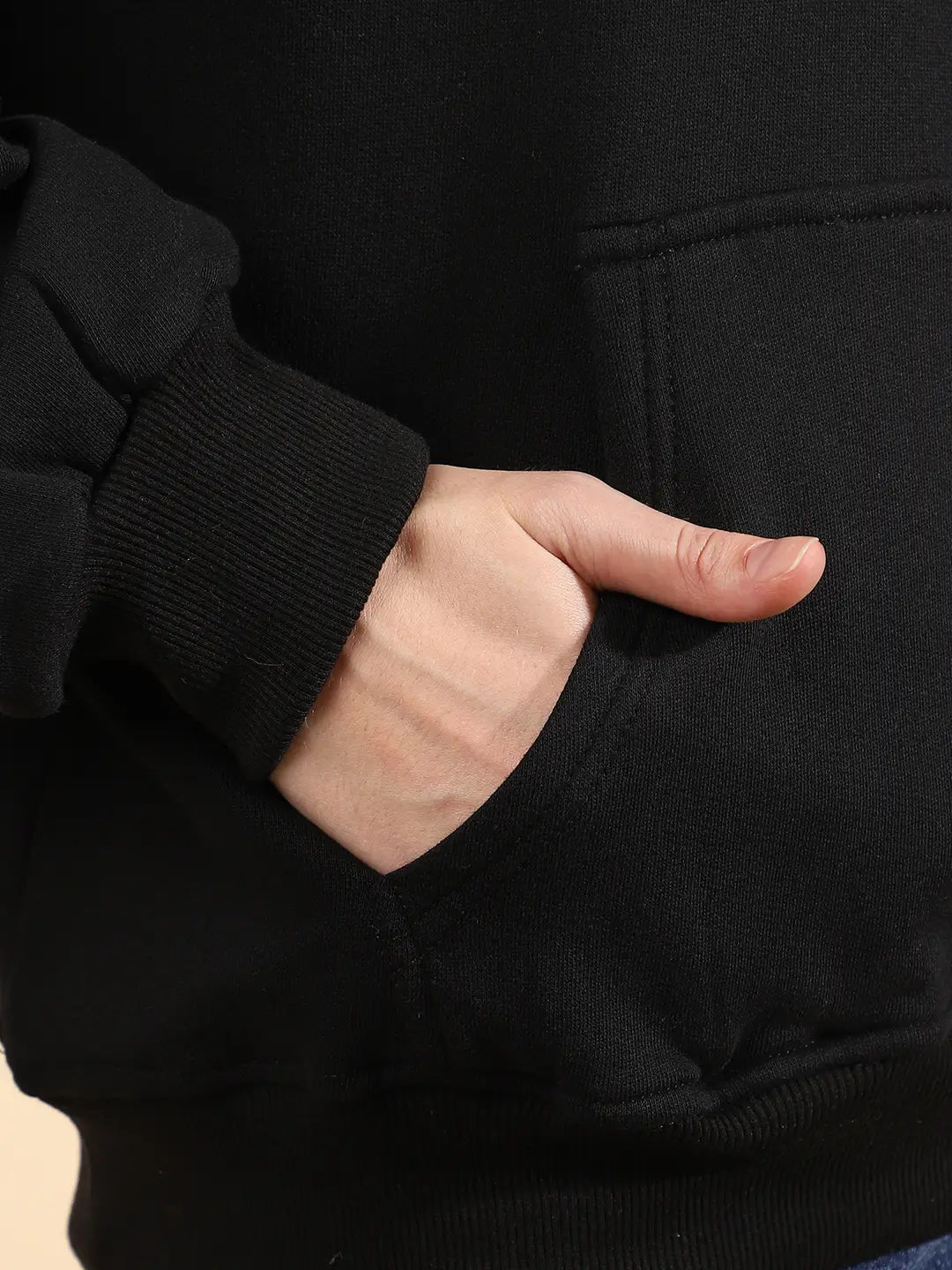 Unaone Pure Cotton Fleece Black Oversized Full Sleeve Winter Wear Hooded Sweatshirt For Women