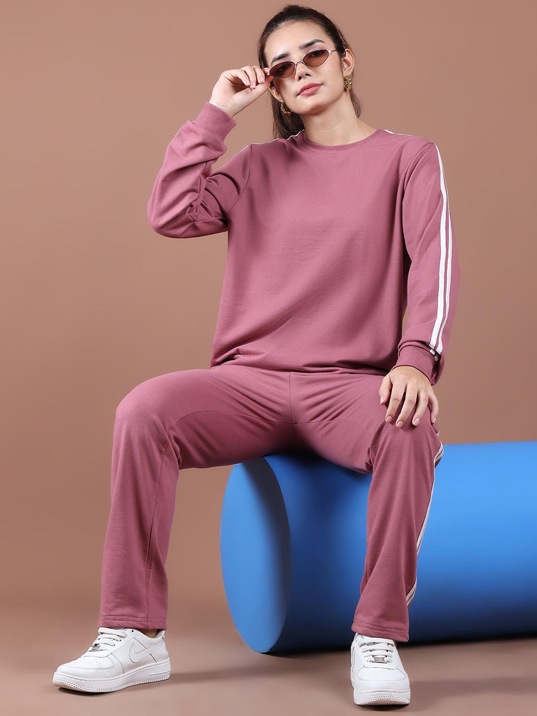 Women's Side Stripe Co-ord Tracksuit Set – Dusty Pink